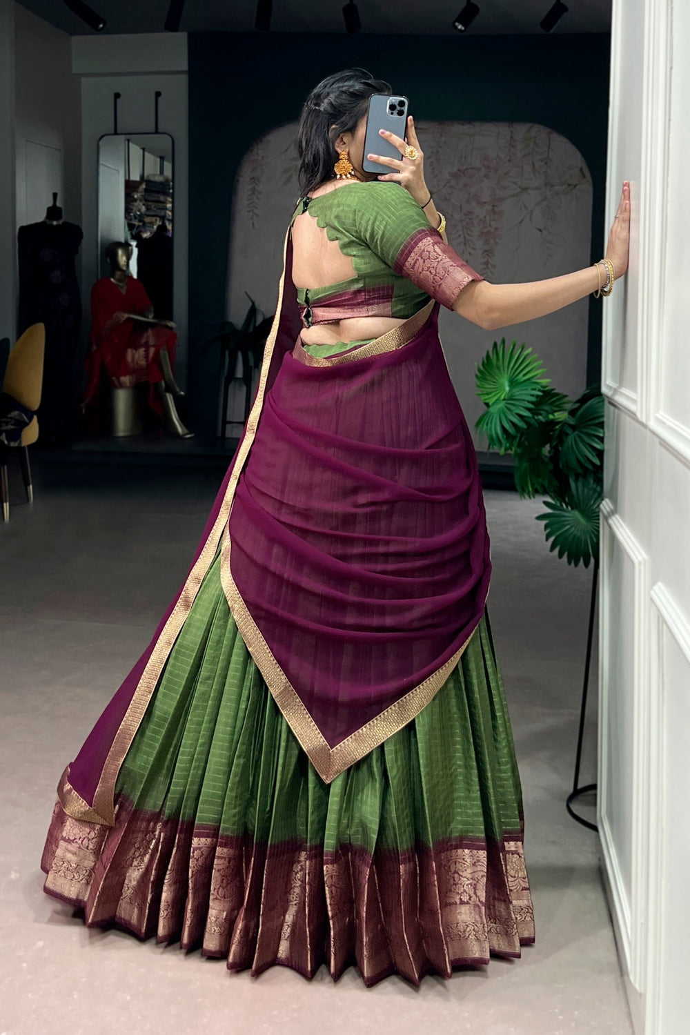 Mehndi Zari Weaving Embroidered Festive Lehenga Choli for Women