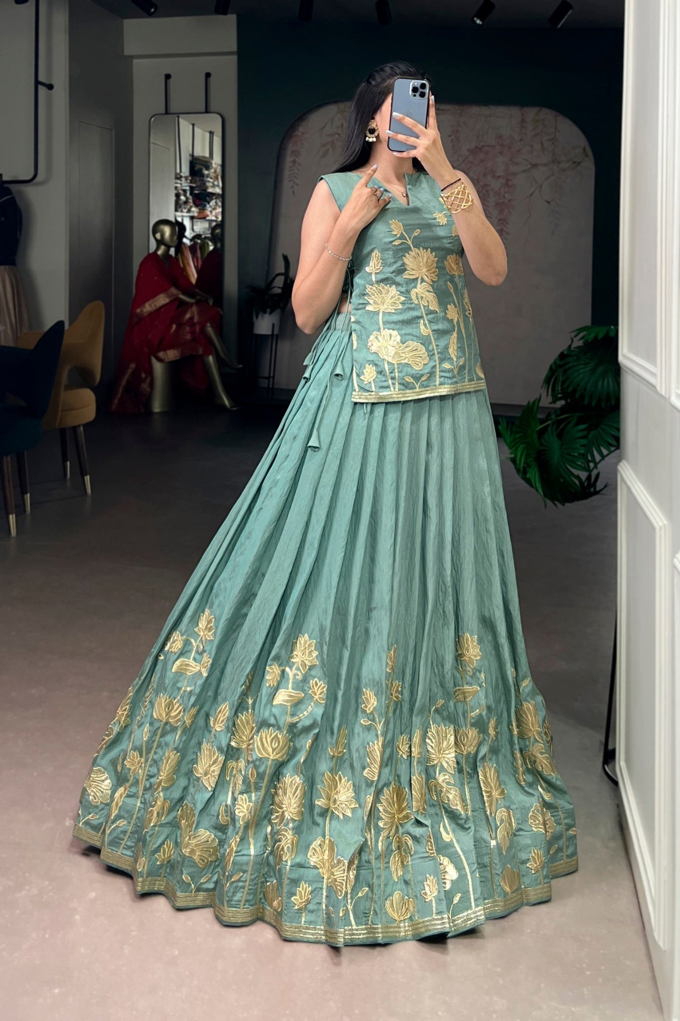 Sky Blue Pure Shimmer Embroidered Lehenga Co-Ord Set
