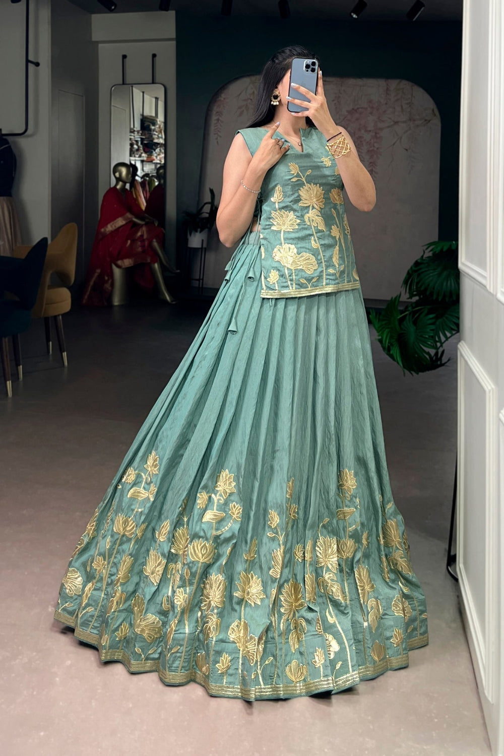 Sky Blue Pure Shimmer Embroidered Lehenga Co-Ord Set