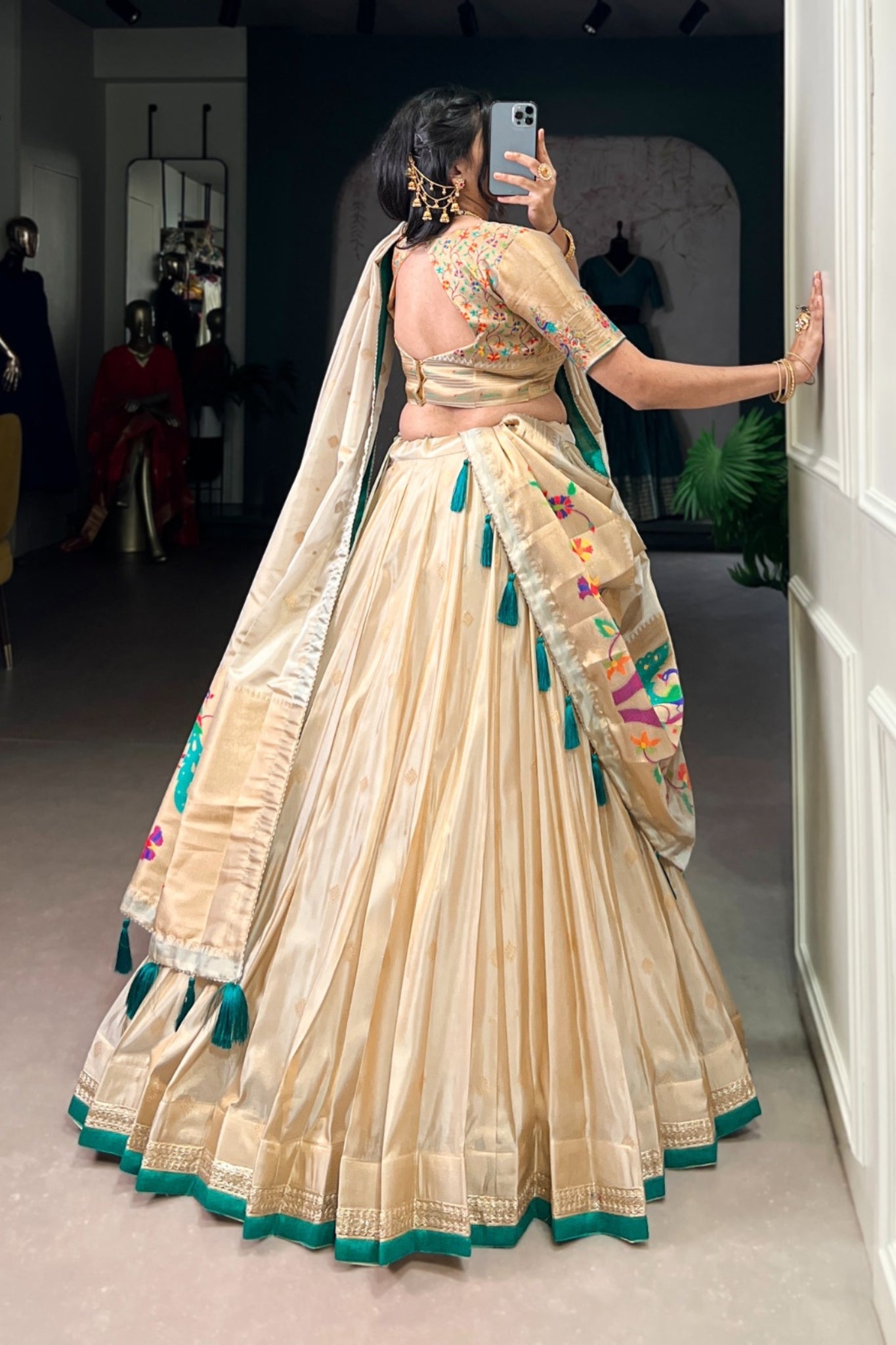 Battel Green Designer Paithani Zari Weaving Shimmer Lehenga Choli With Dupatta