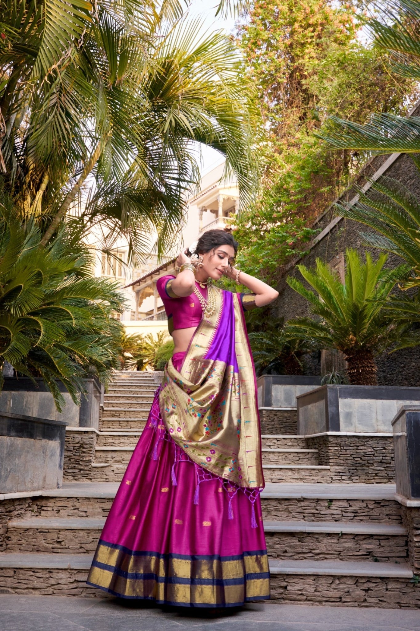 Pink Paithani Jacquard Silk Lehenga Set with Zari Weaving Work