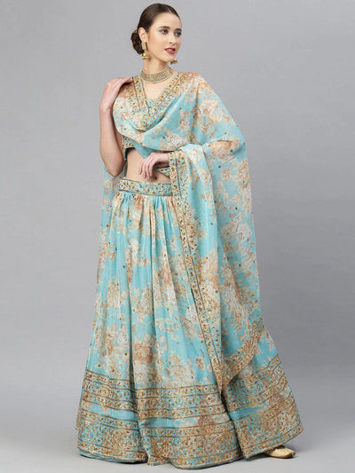 Organza lehenga choli with sequin embellishment and floral embroidery for wedding occasions