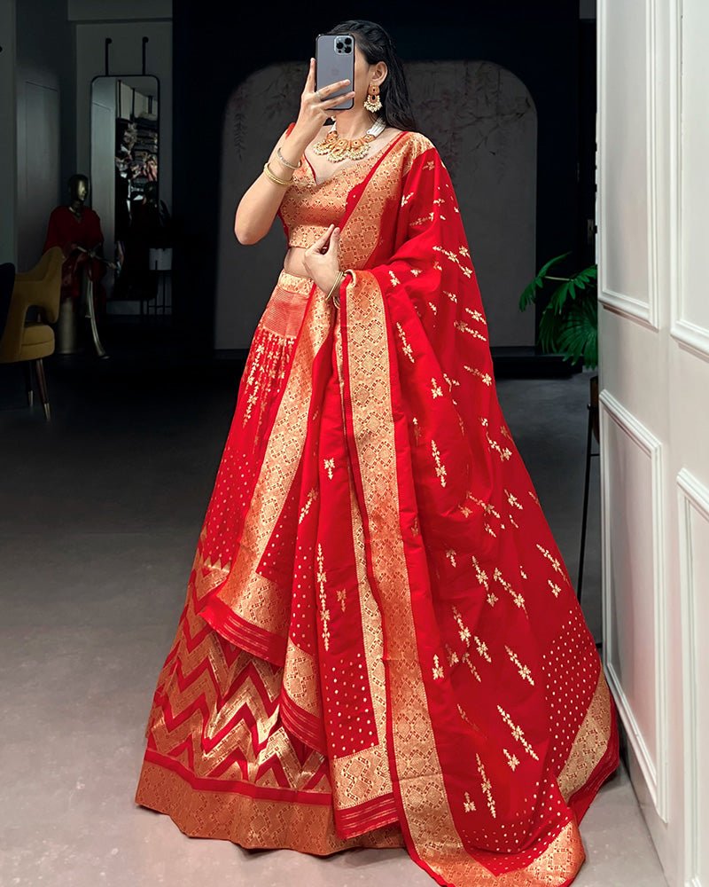 Banarasi Silk Zari Weaving Worked Designer Lehenga Choli - Zimonza