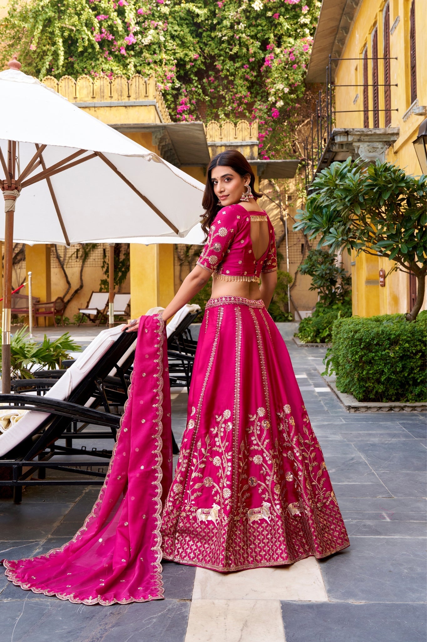 Luxury Natural Silk Pink Designer Sequins With Thread Embroidery Lehenga Set