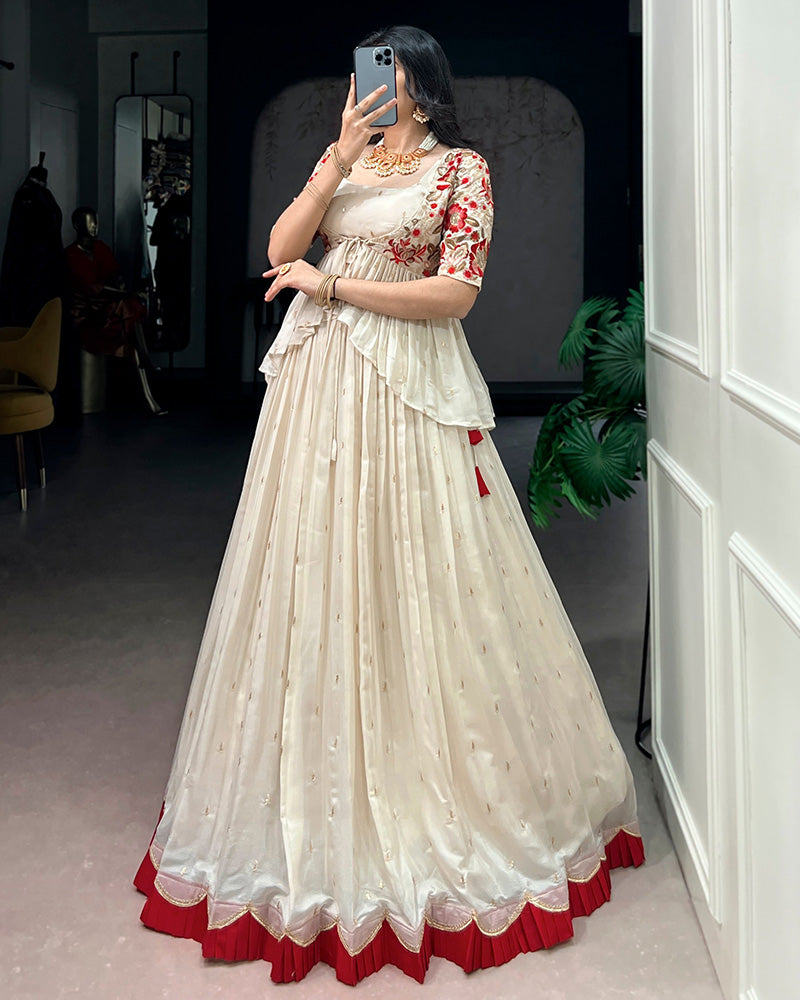 Off-White Chocolate Silk Embroidered Lehenga Choli for Women