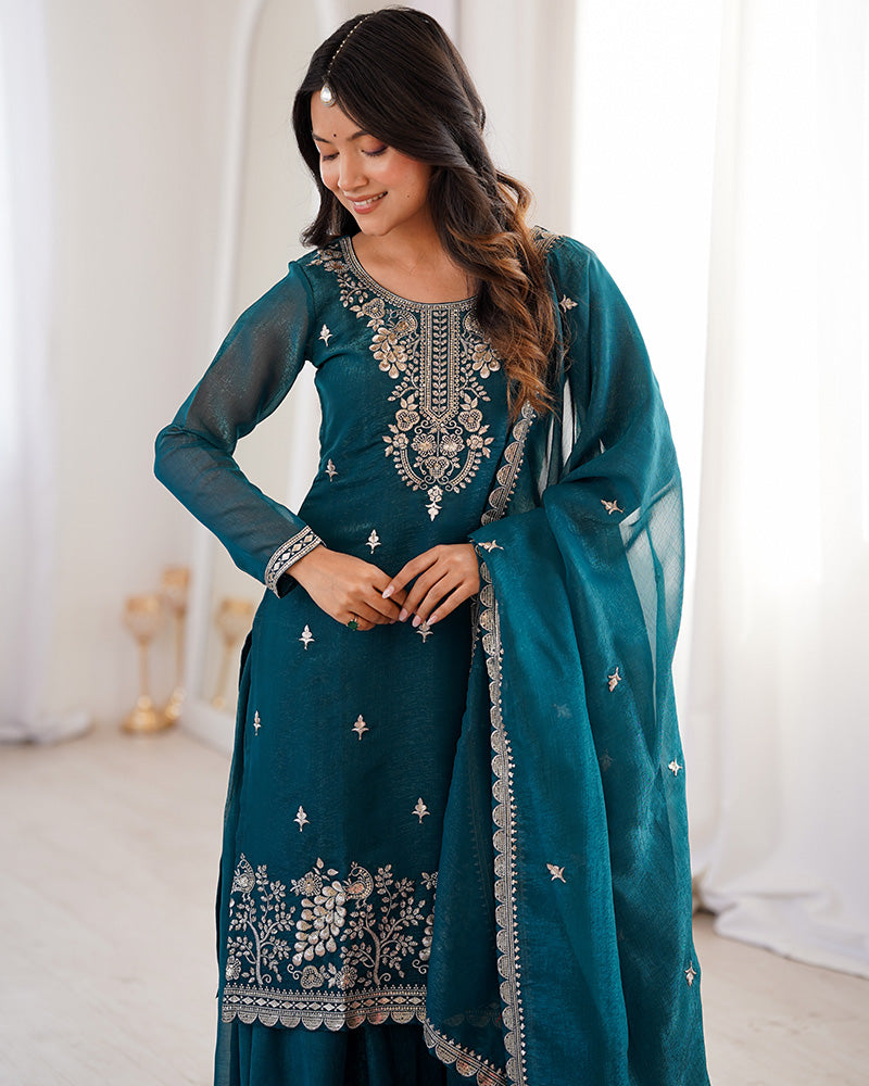 Classy Rani Crunchy Silk Embroidered Palazzo Suit for Women