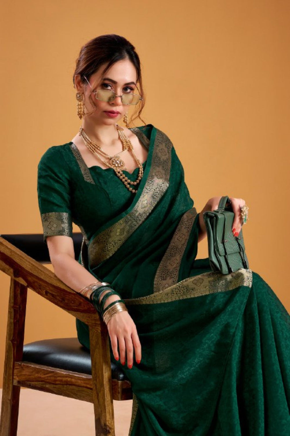 Poly Shimmer Woven Contrast Border Festive Saree for Women