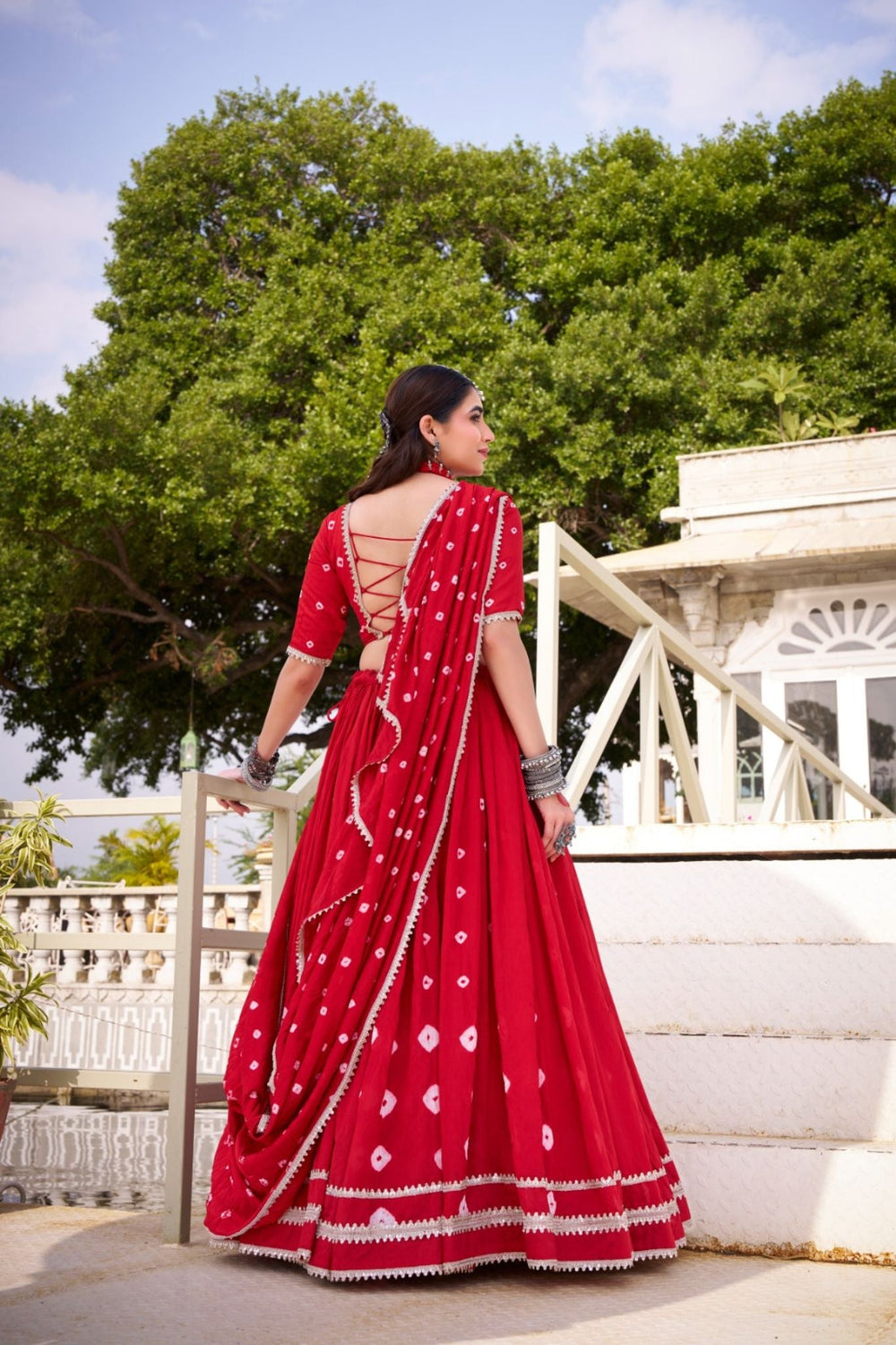 Red Traditional Bandhej Print Pure Chanderi Beautiful lehenga Choli