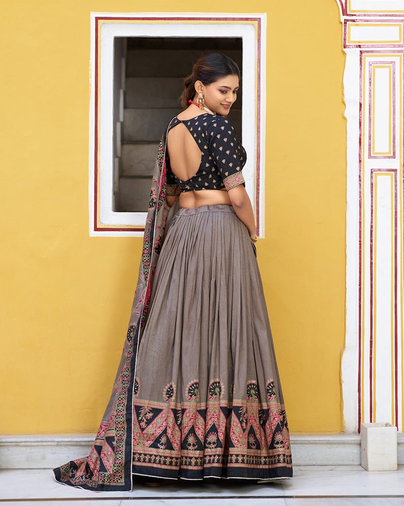 Tasar Silk Printed Sparkle Designer Lehenga Choli Set - Zimonza