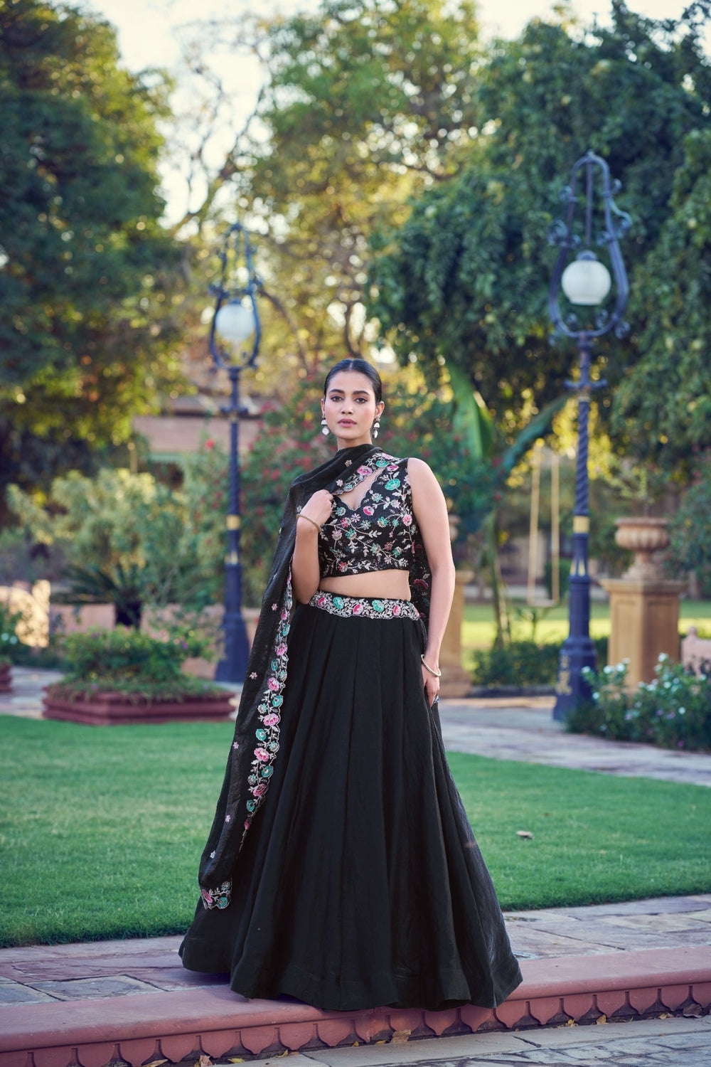 Black Fendi Embroidery Sequins Worked Lehenga Choli Set - Zimonza