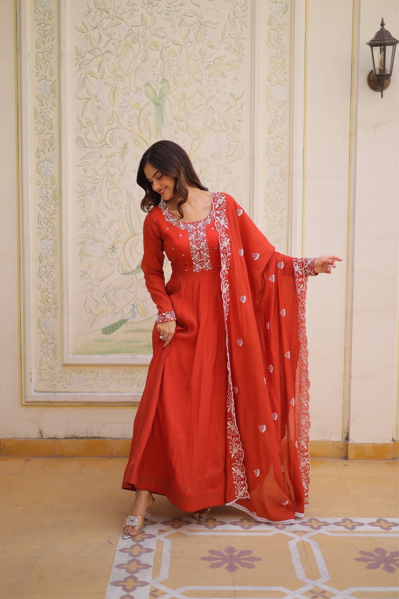 Mal Chanderi Beads Embroidered Anarkali Suit for Women
