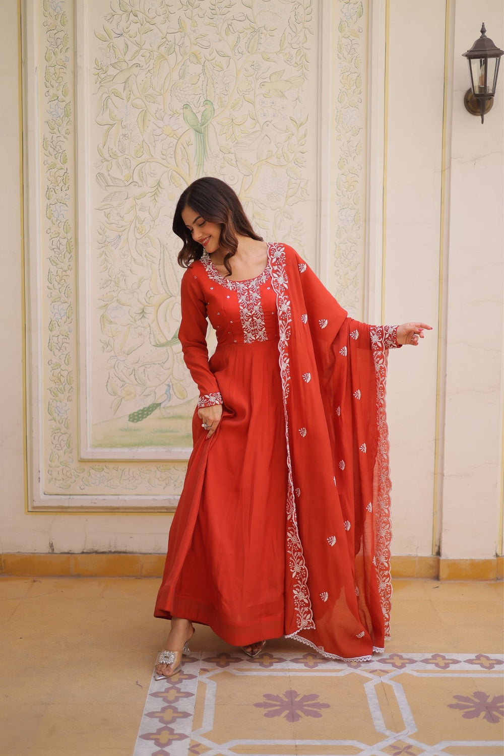 Mal Chanderi Beads Embroidered Anarkali Suit for Women