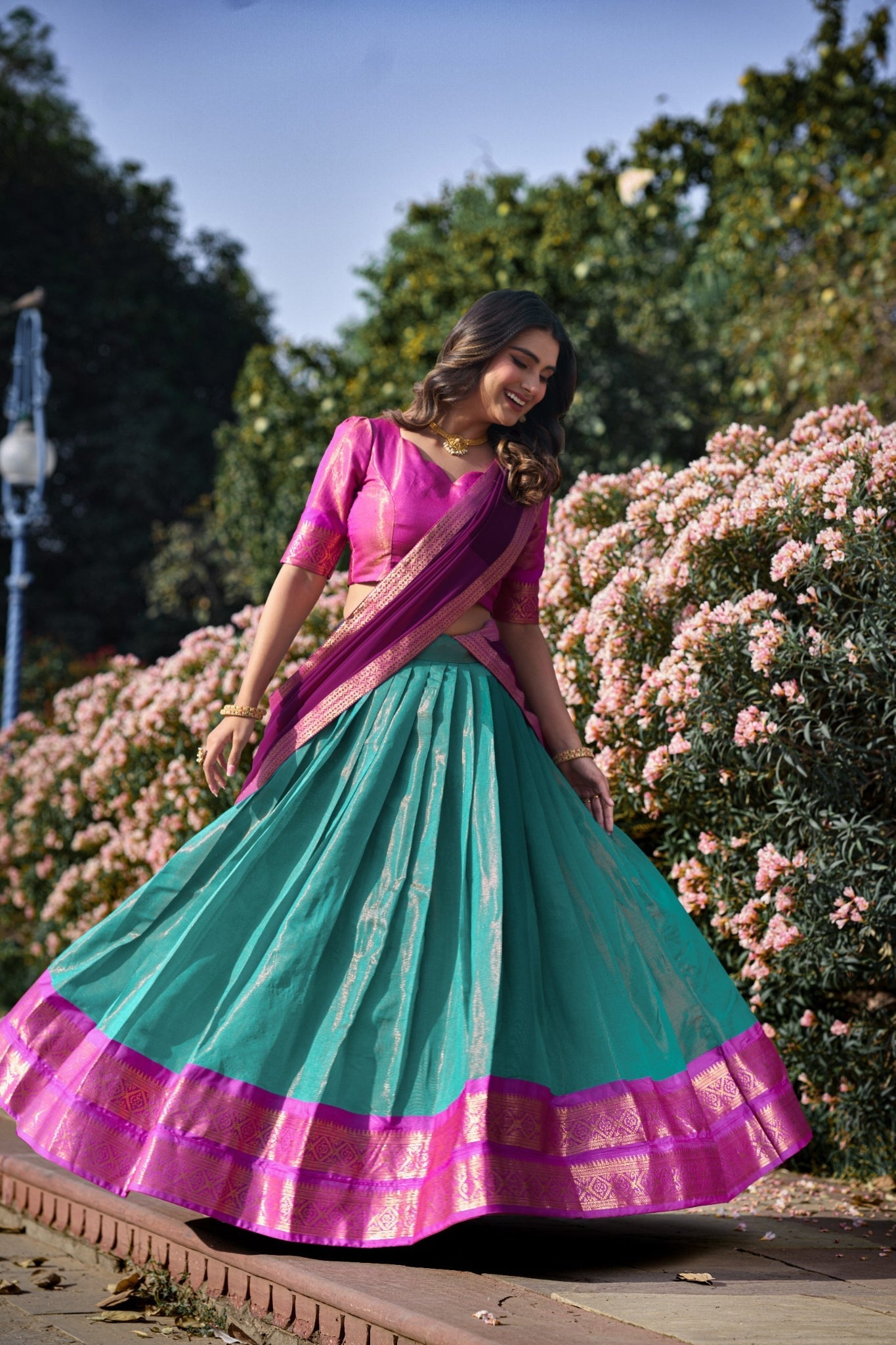 Sky Blue Trending Kanchipuram Silk Designer Lehenga Choli