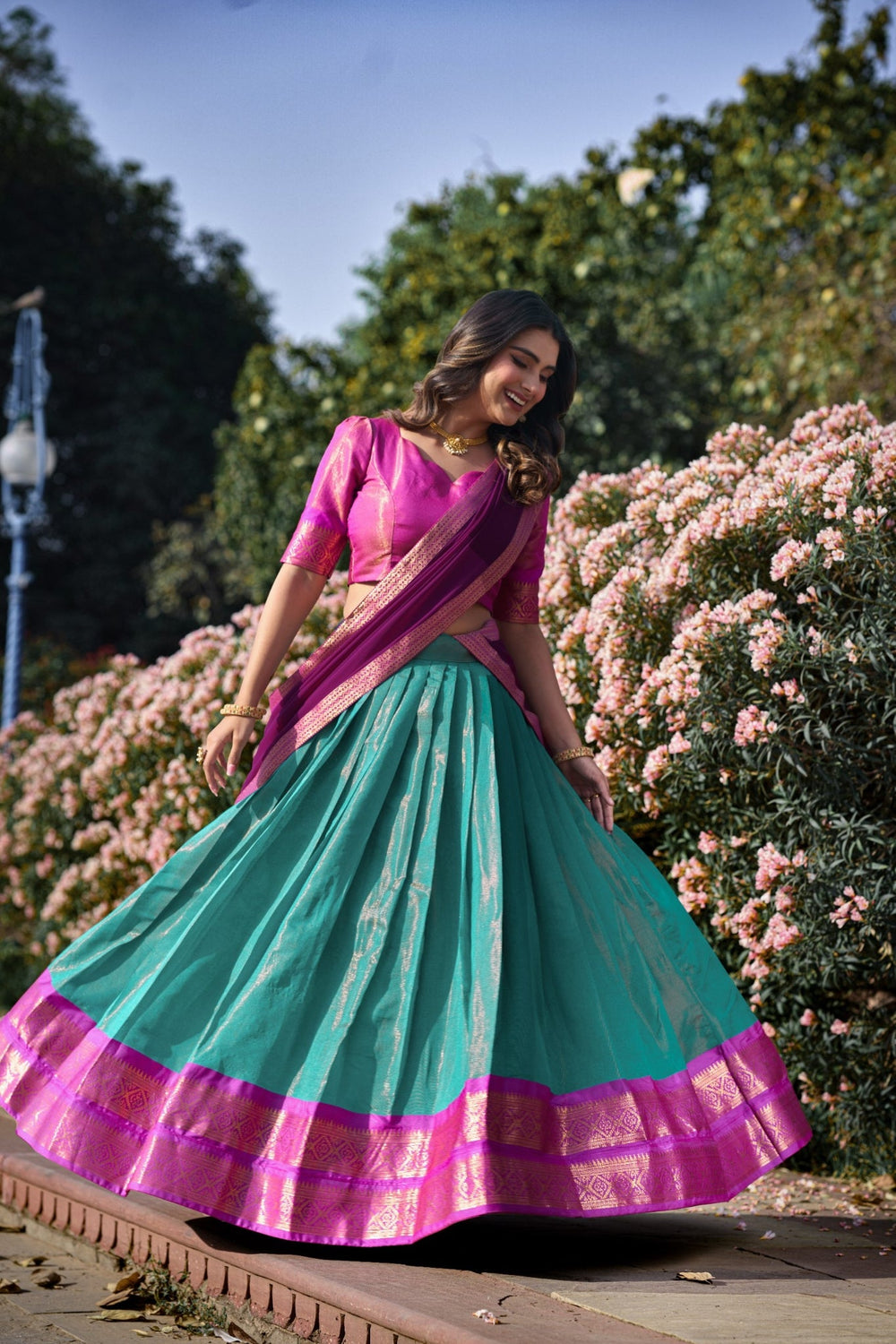Sky Blue Trending Kanchipuram Silk Designer Lehenga Choli
