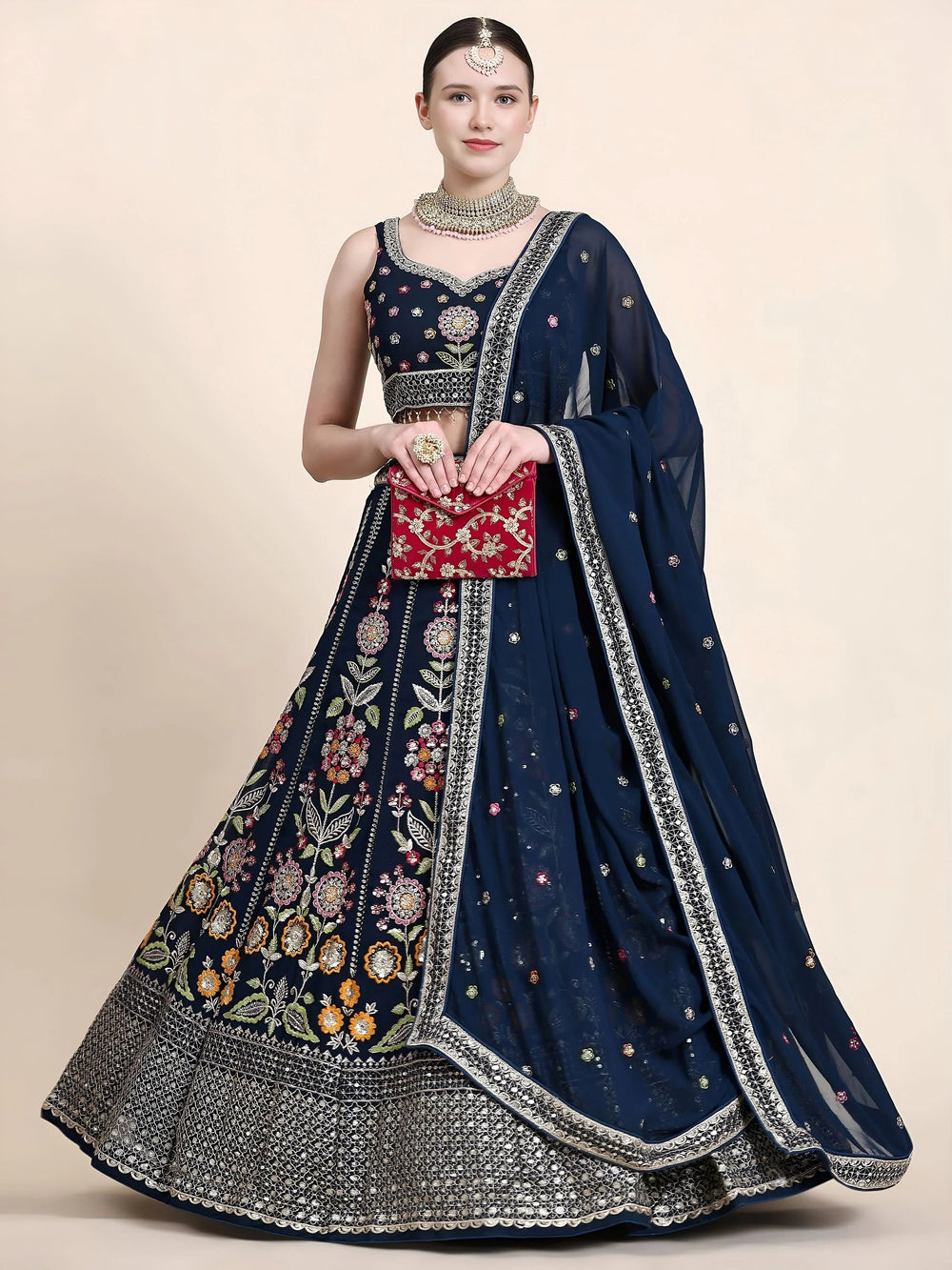 Sequins georgette lehenga choli with dupatta for wedding and mehendi ceremony