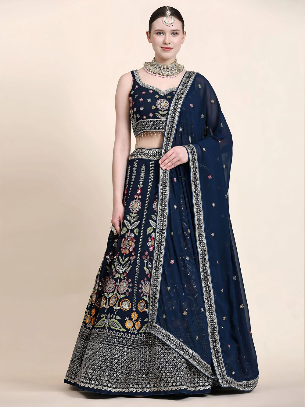 Sequins georgette lehenga choli with dupatta for wedding and mehendi ceremony