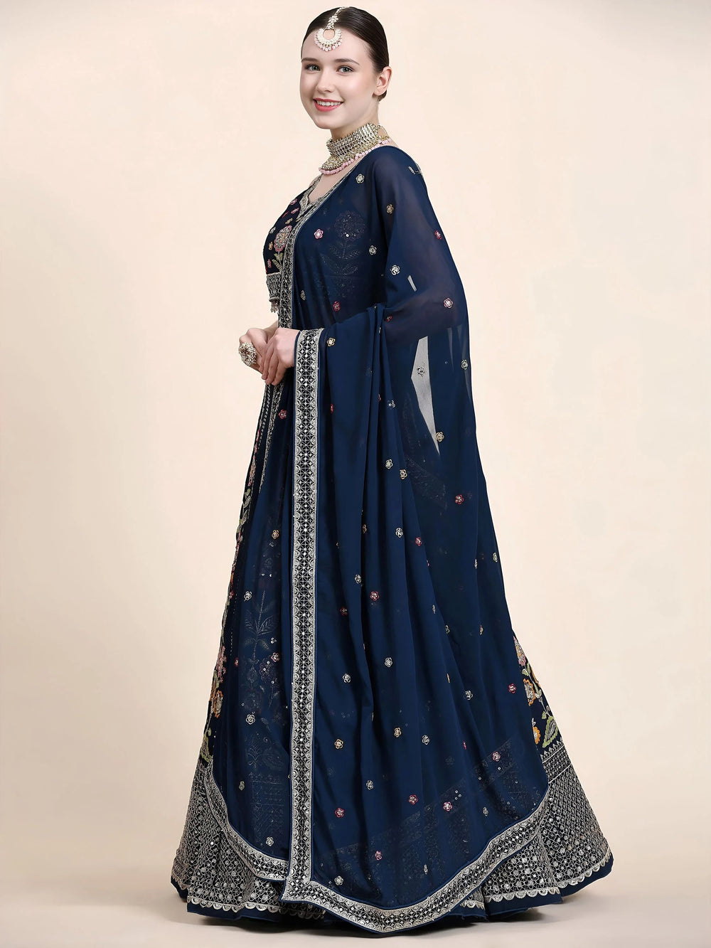 Sequins georgette lehenga choli with dupatta for wedding and mehendi ceremony