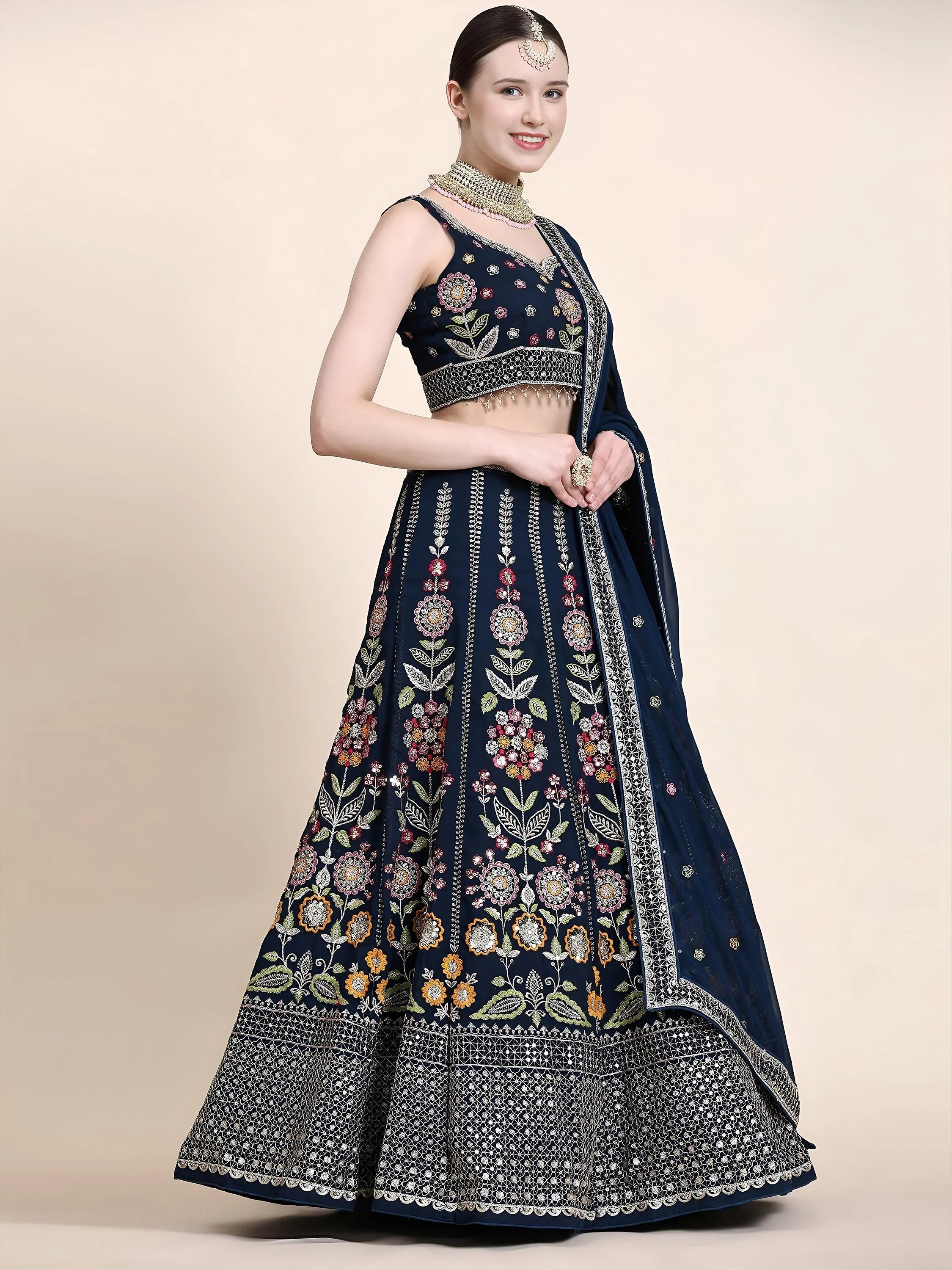 Sequins georgette lehenga choli with dupatta for wedding and mehendi ceremony