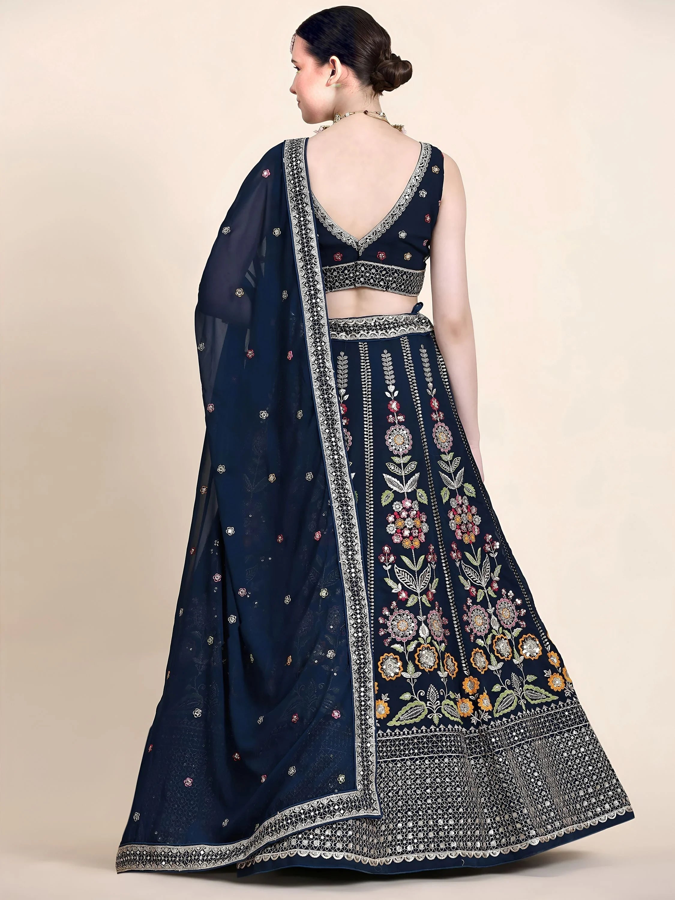 Sequins georgette lehenga choli with dupatta for wedding and mehendi ceremony