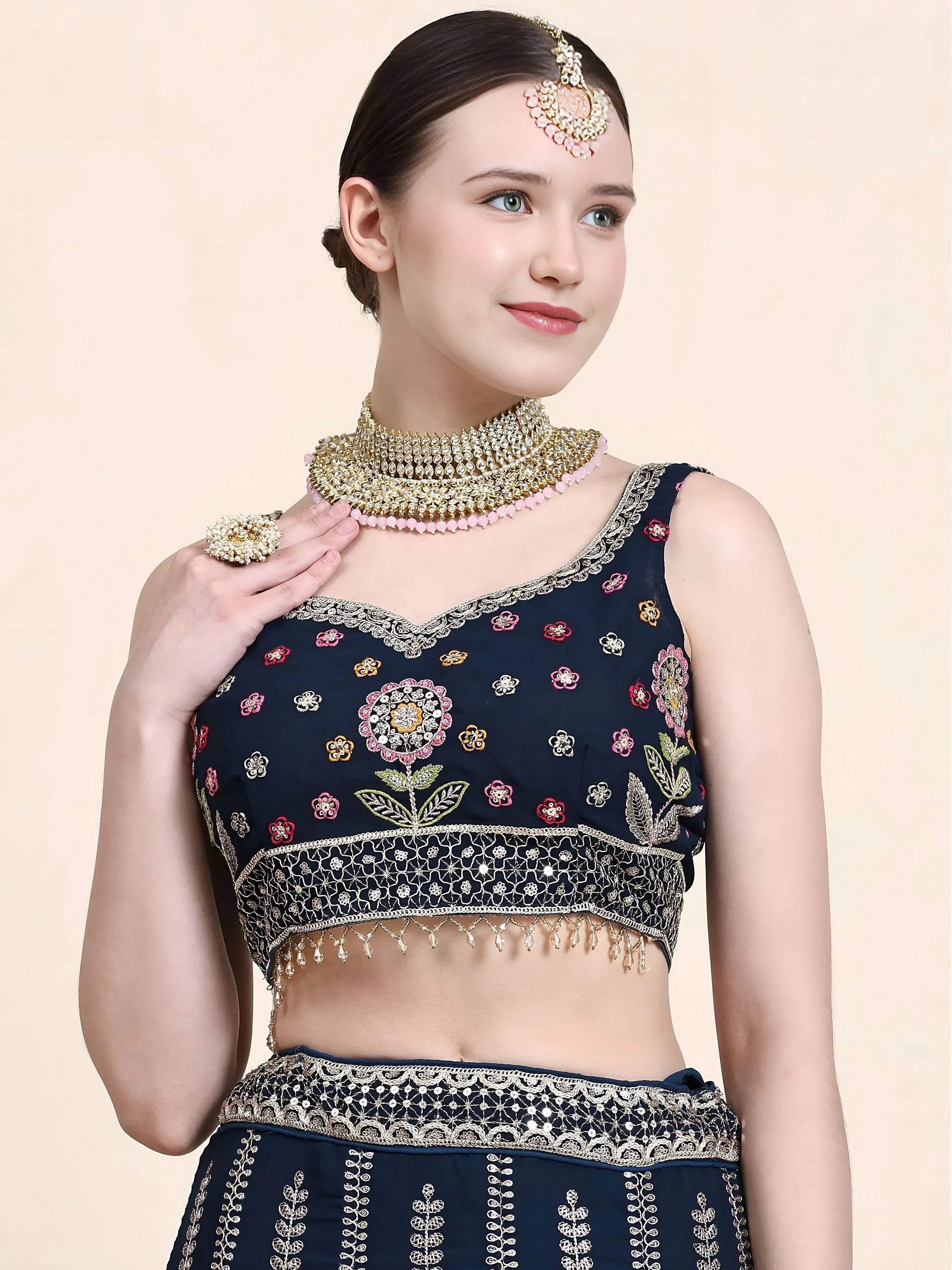 Sequins georgette lehenga choli with dupatta for wedding and mehendi ceremony