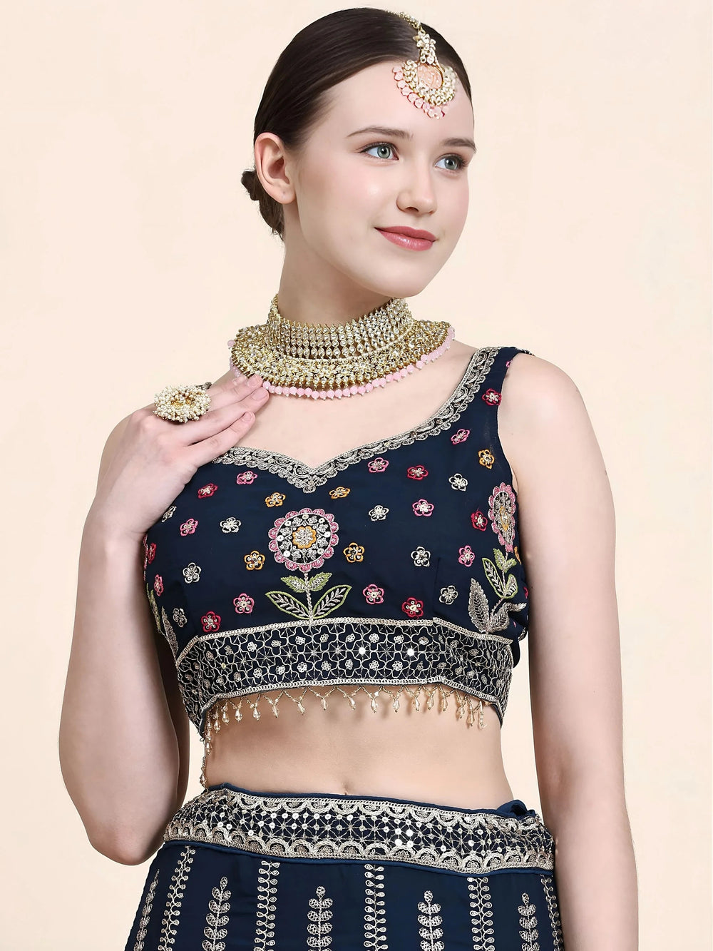 Sequins georgette lehenga choli with dupatta for wedding and mehendi ceremony