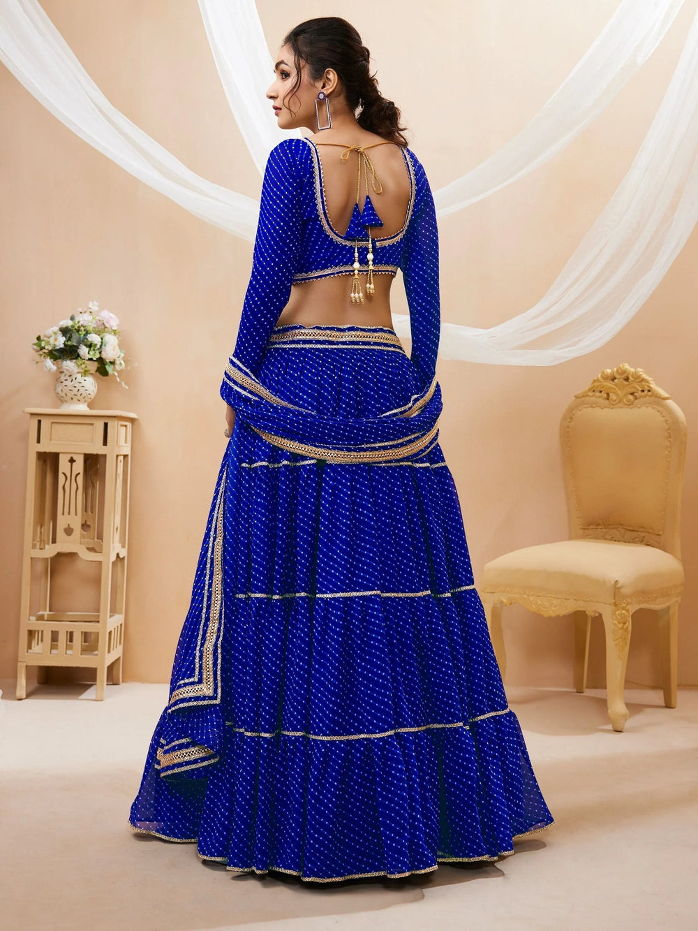 Excellent Blue Leheriya Printed Georgette Wedding Wear Lehenga Choli with Dupatta