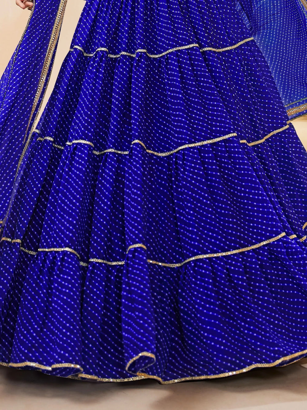 Excellent Blue Leheriya Printed Georgette Wedding Wear Lehenga Choli with Dupatta