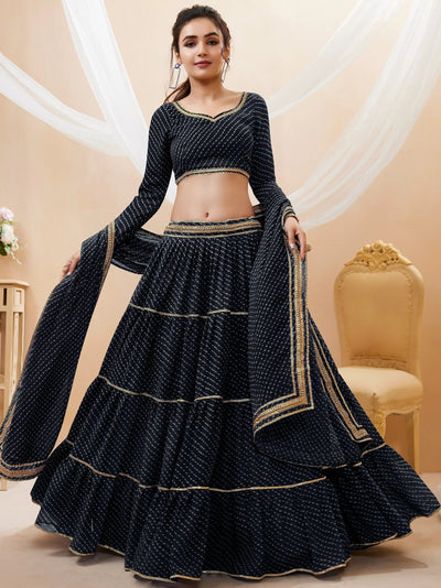 Black Leheriya Printed Georgette Party Lehenga Choli for Women