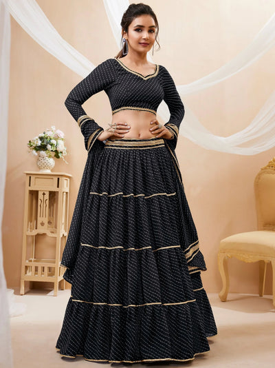 Black Leheriya Printed Georgette Party Lehenga Choli for Women