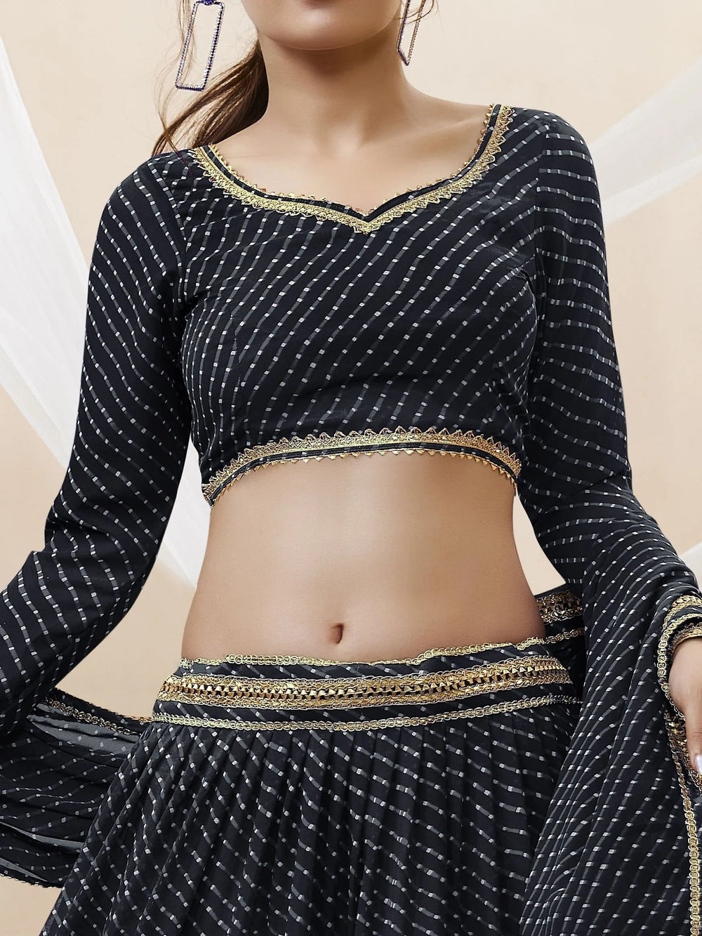 Black Leheriya Printed Georgette Party Lehenga Choli for Women