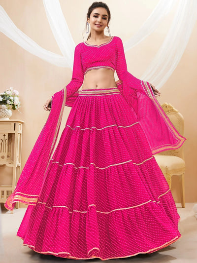 Pink Leheriya Printed Georgette Function Lehenga Choli for Women