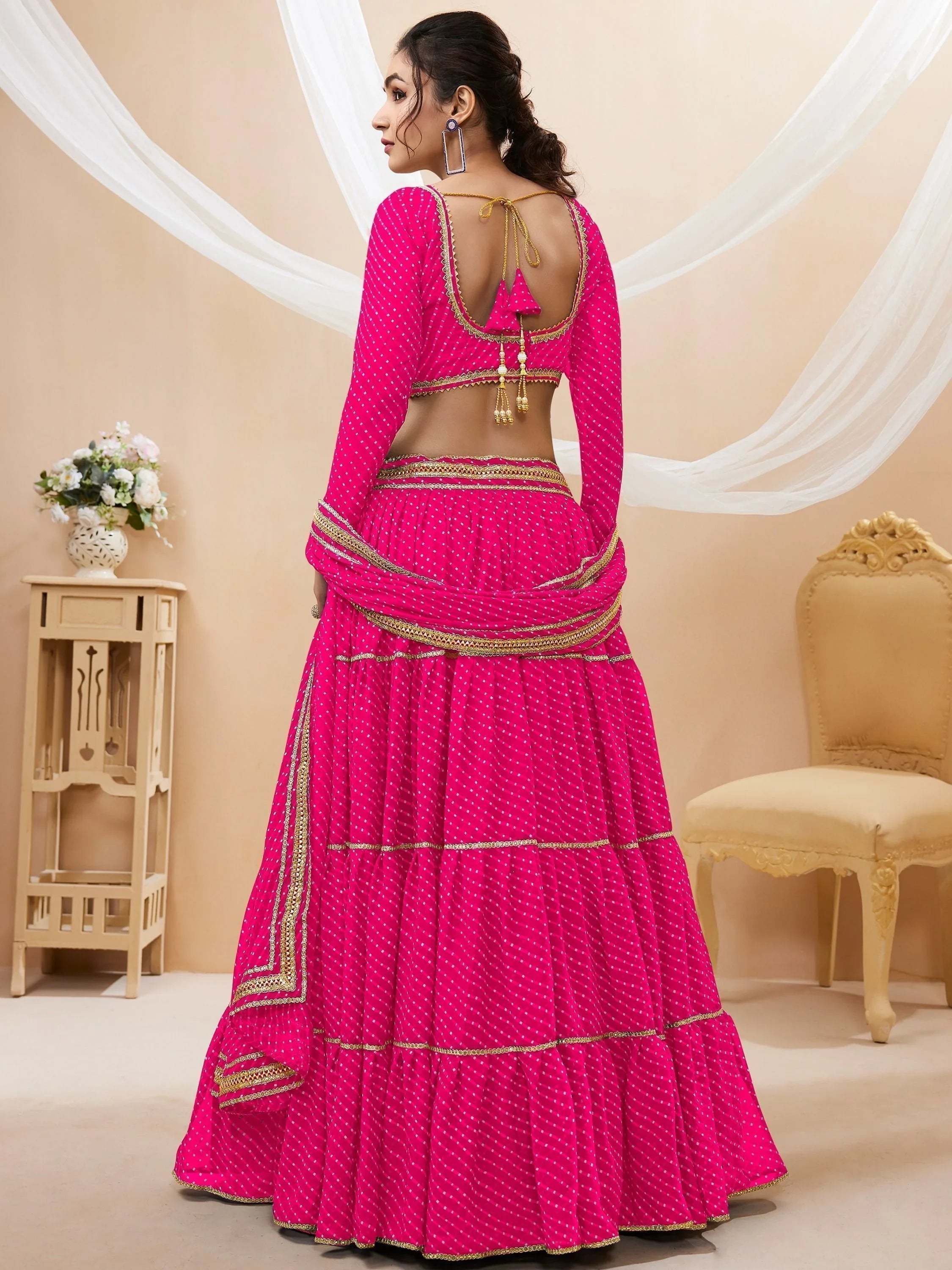Pink Leheriya Printed Georgette Function Lehenga Choli for Women