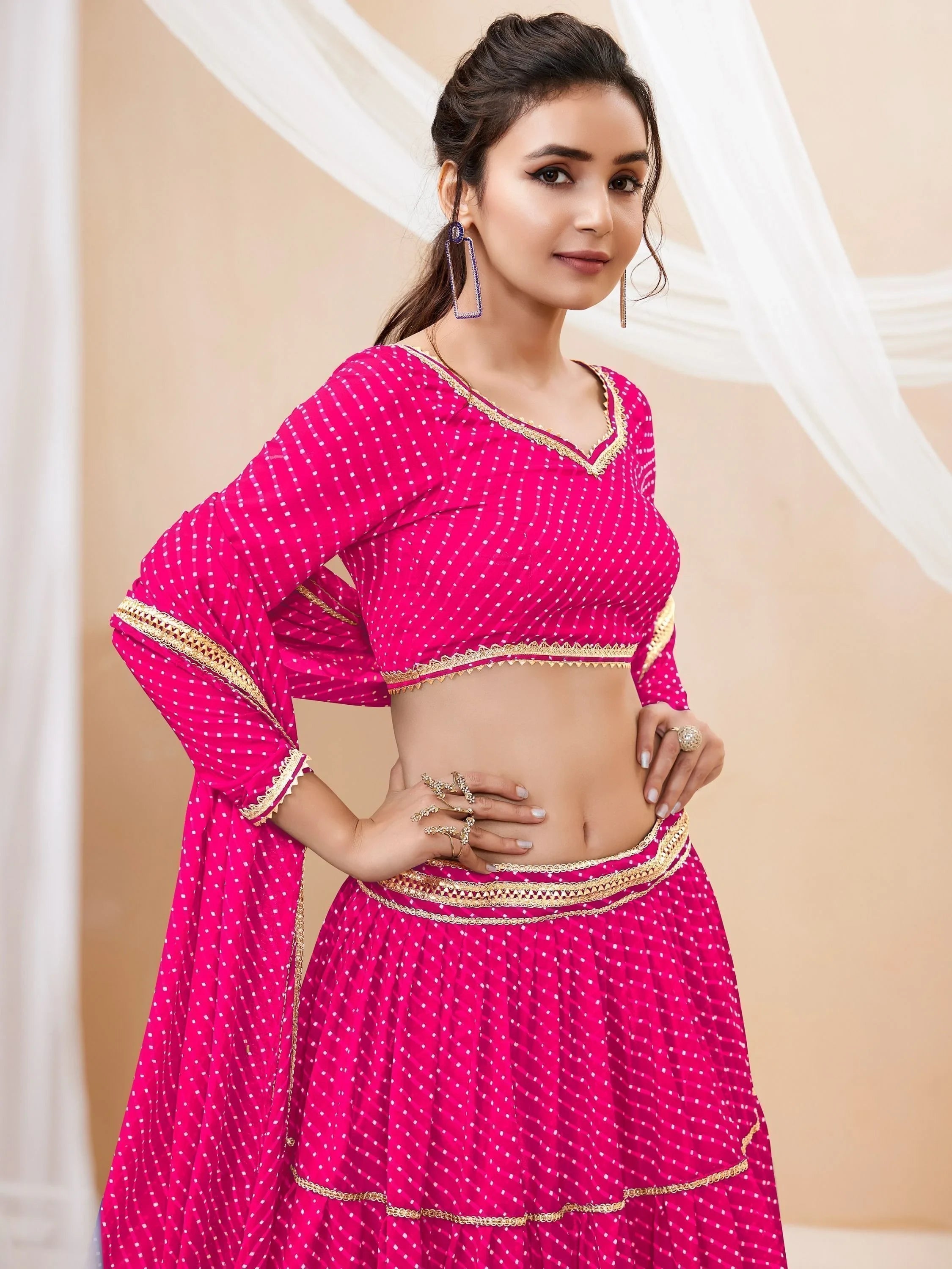 Pink Leheriya Printed Georgette Function Lehenga Choli for Women