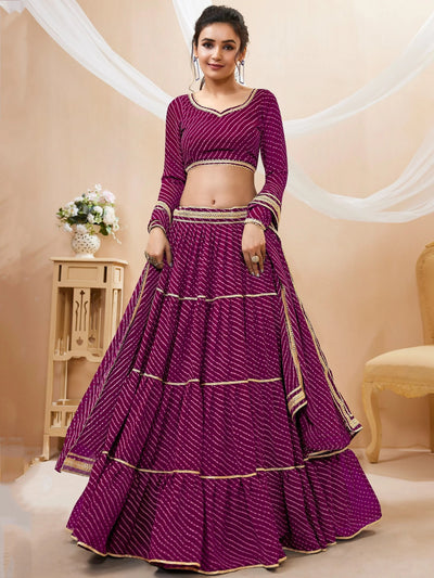 Purple Leheriya Printed Georgette Festival Lehenga Choli for Ladies