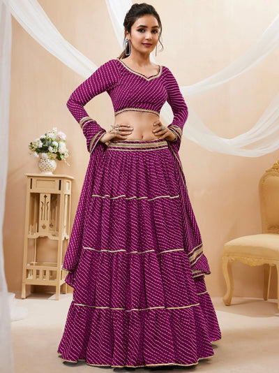 Purple Leheriya Printed Georgette Festival Lehenga Choli for Ladies