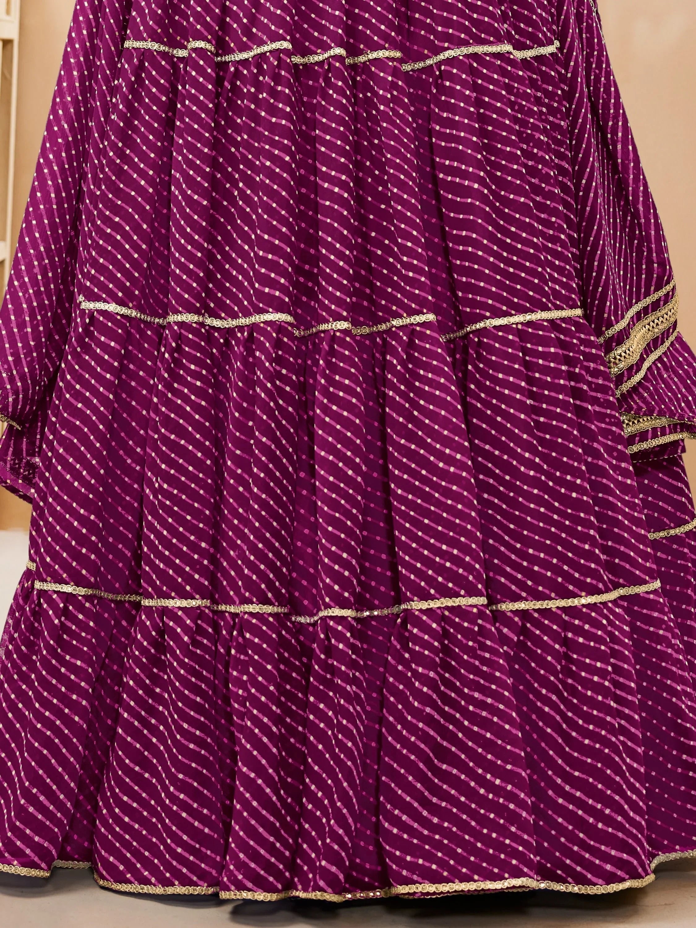 Purple Leheriya Printed Georgette Festival Lehenga Choli for Ladies