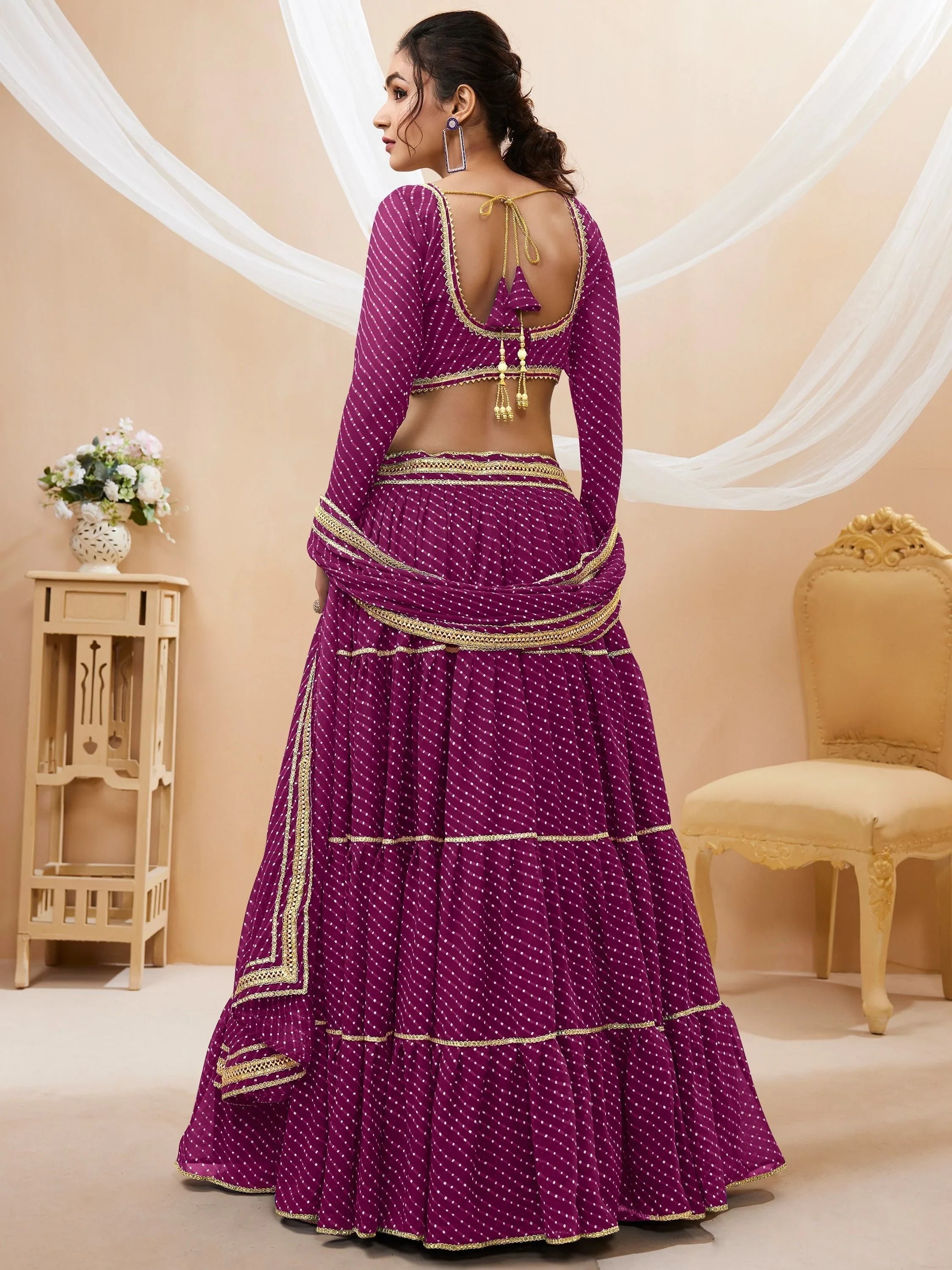 Purple Leheriya Printed Georgette Festival Lehenga Choli for Ladies