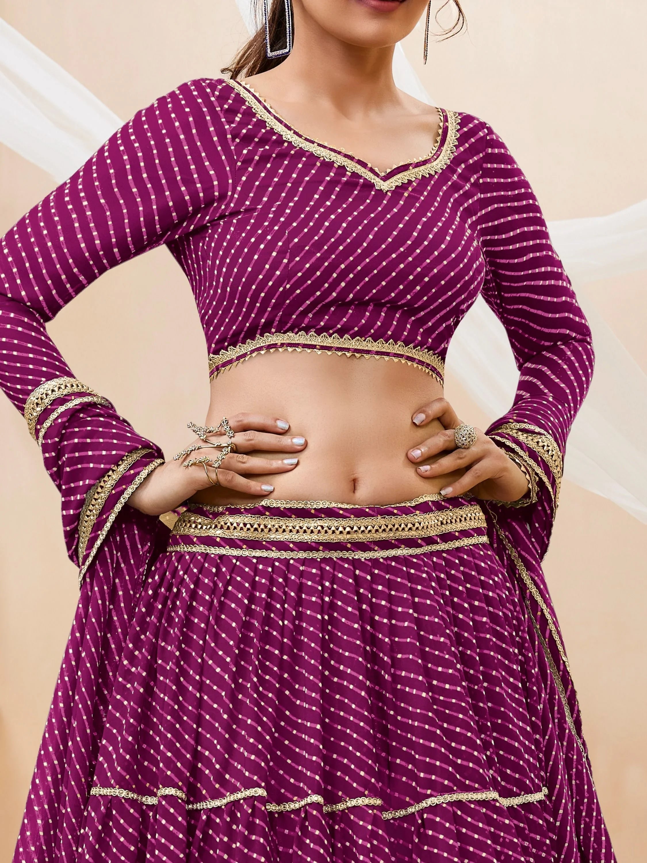 Purple Leheriya Printed Georgette Festival Lehenga Choli for Ladies
