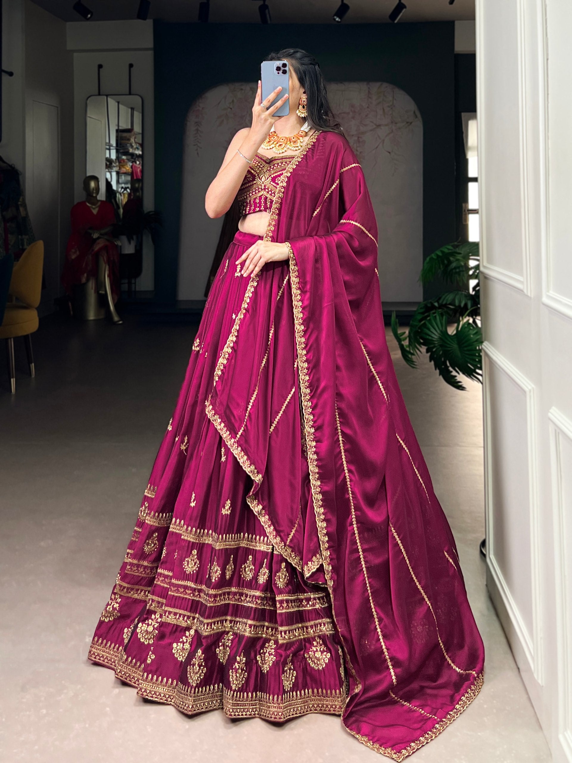 Pink Silk Embroidered Engagement Wear Lehenga Choli for Women