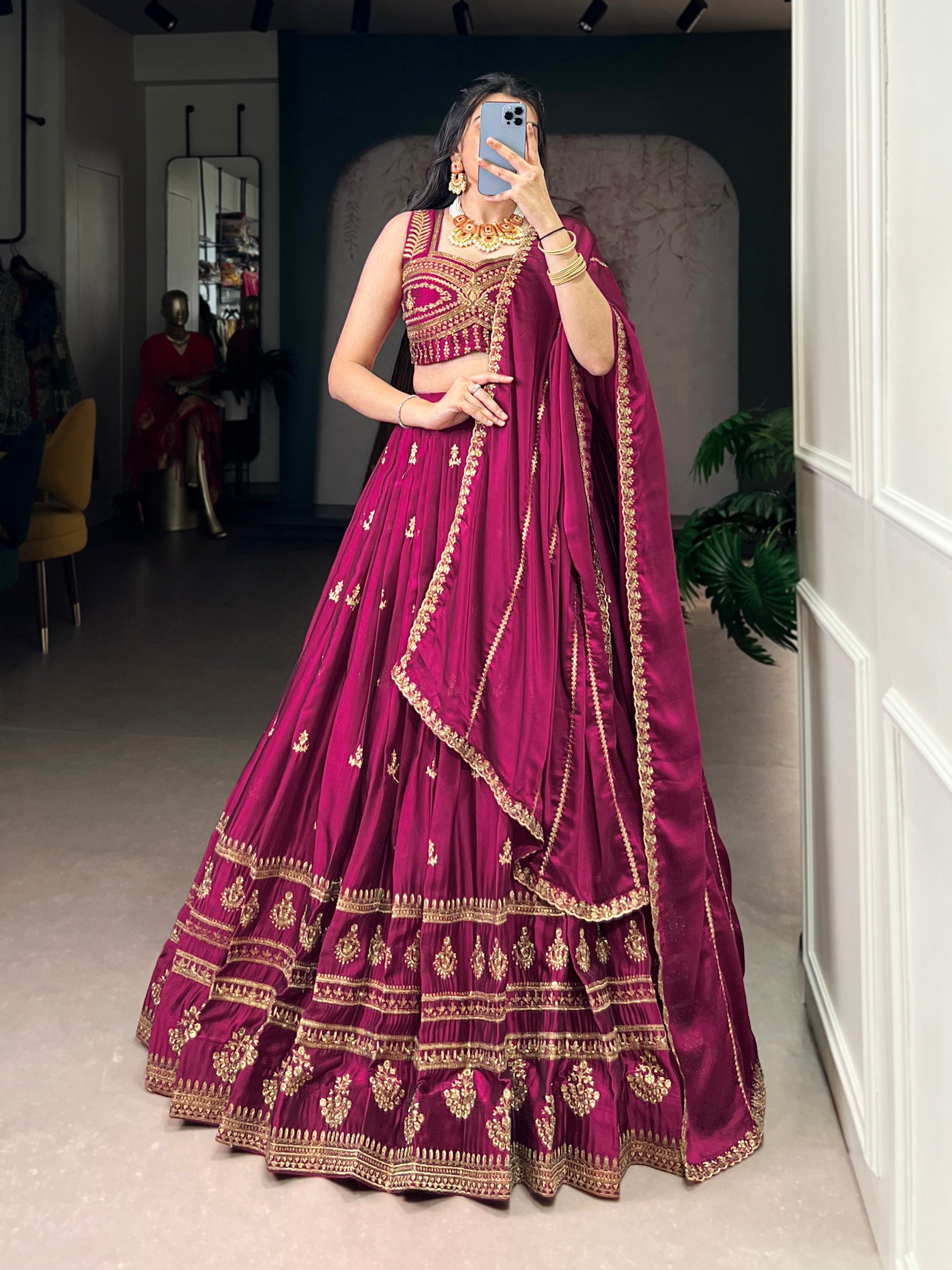 Pink Silk Embroidered Engagement Wear Lehenga Choli for Women