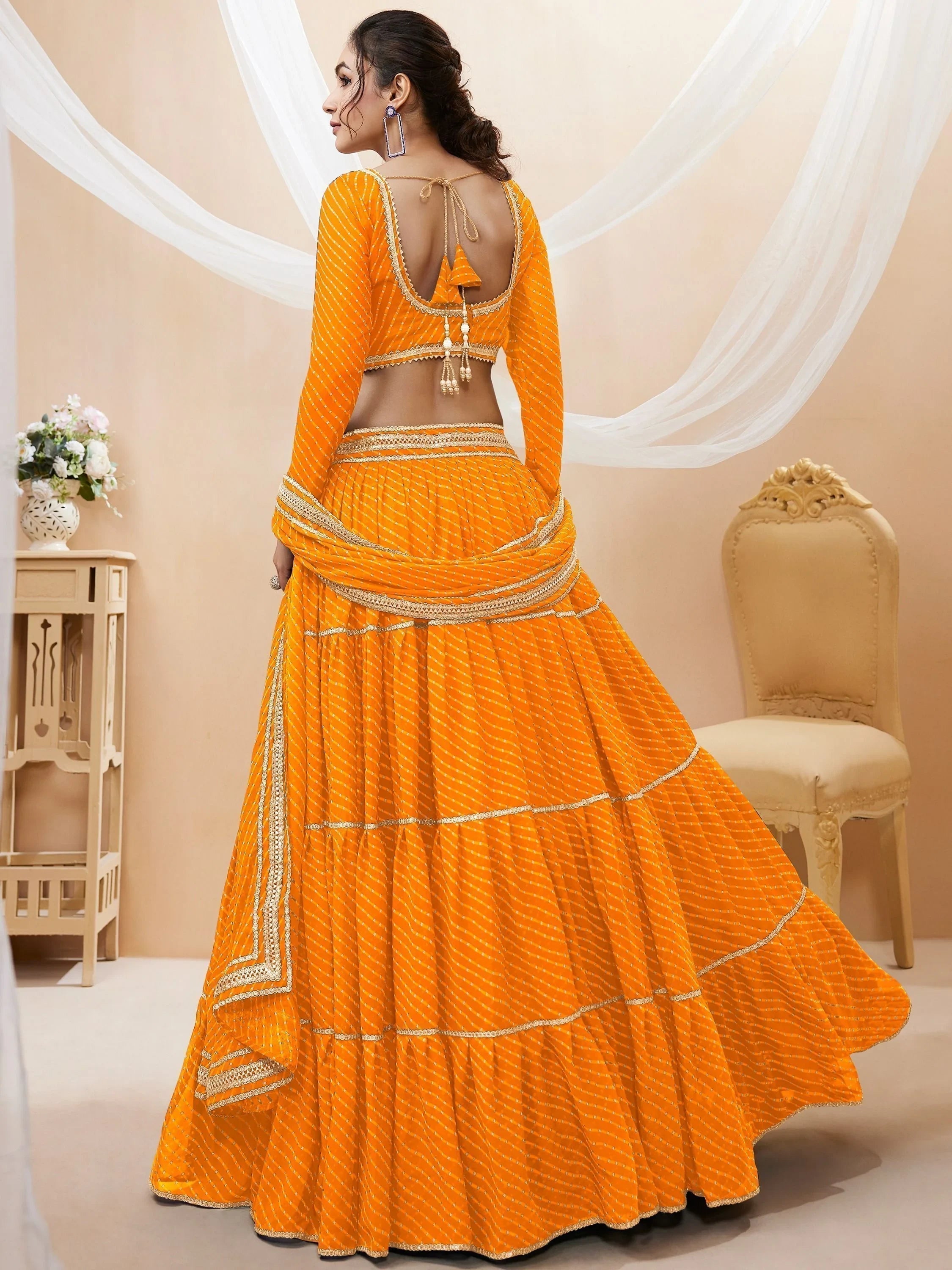 Yellow Leheriya Printed Georgette Haldi Lehenga Choli for Women