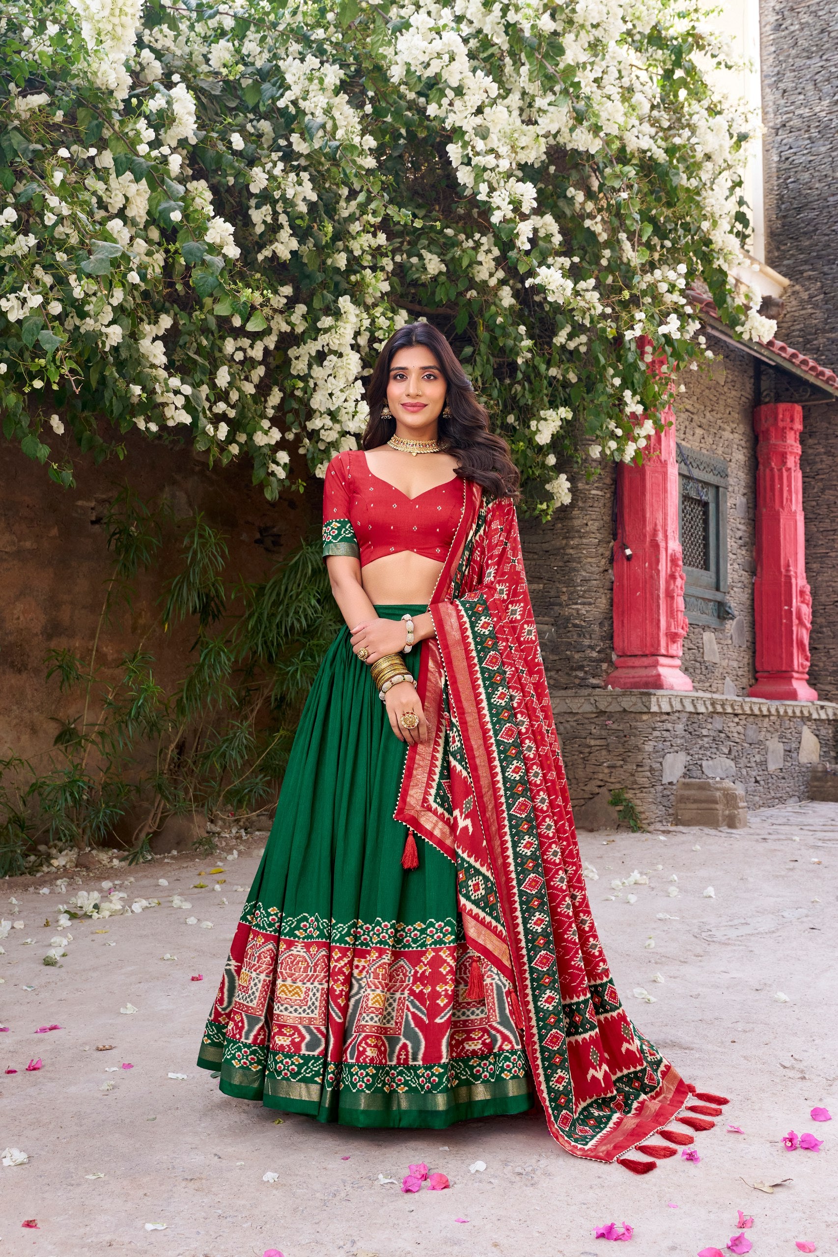 Tussar Silk Patola Printed Festive Lehenga Choli with Foil Work