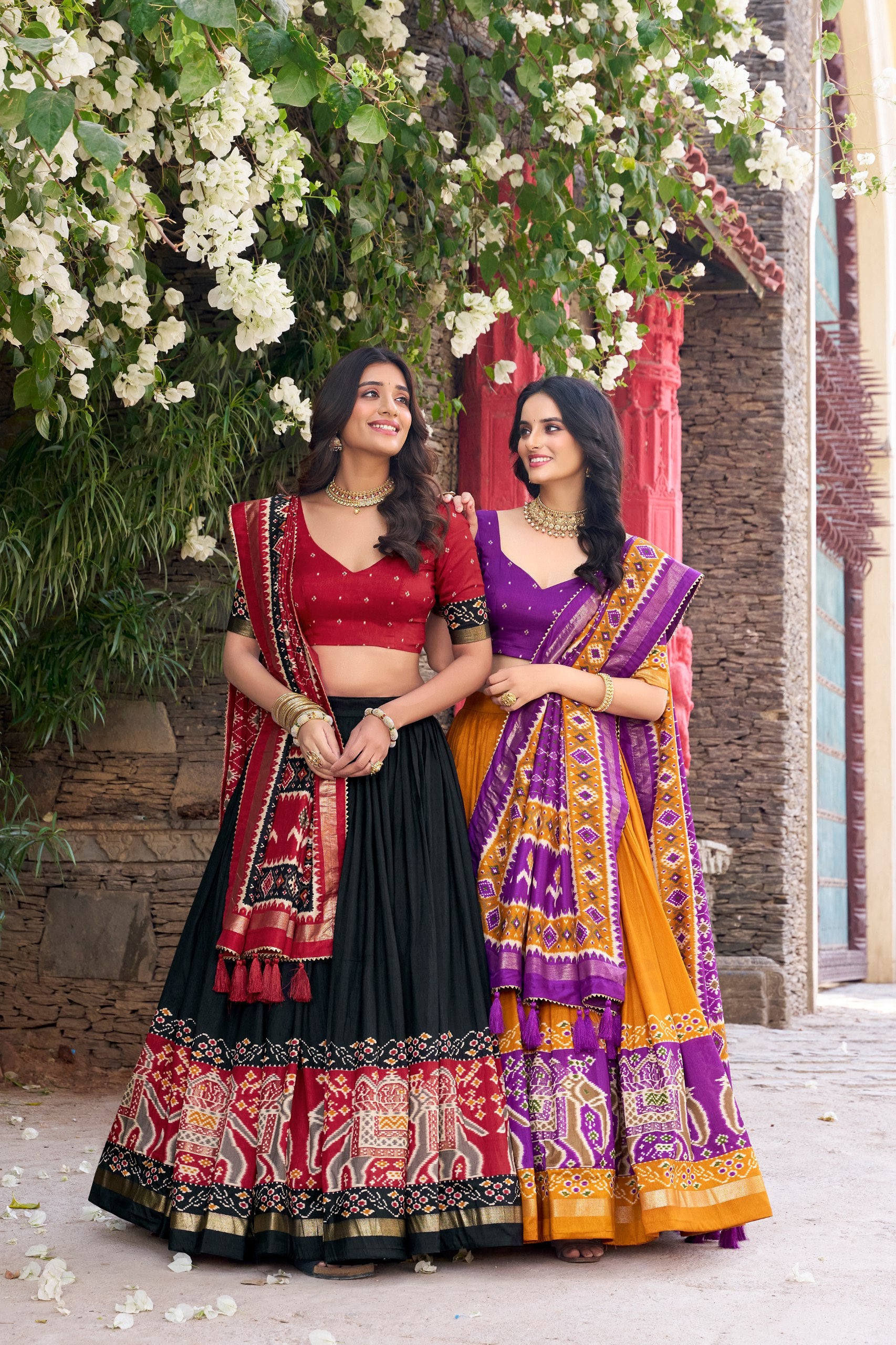 Tussar Silk Patola Printed Festive Lehenga Choli with Foil Work