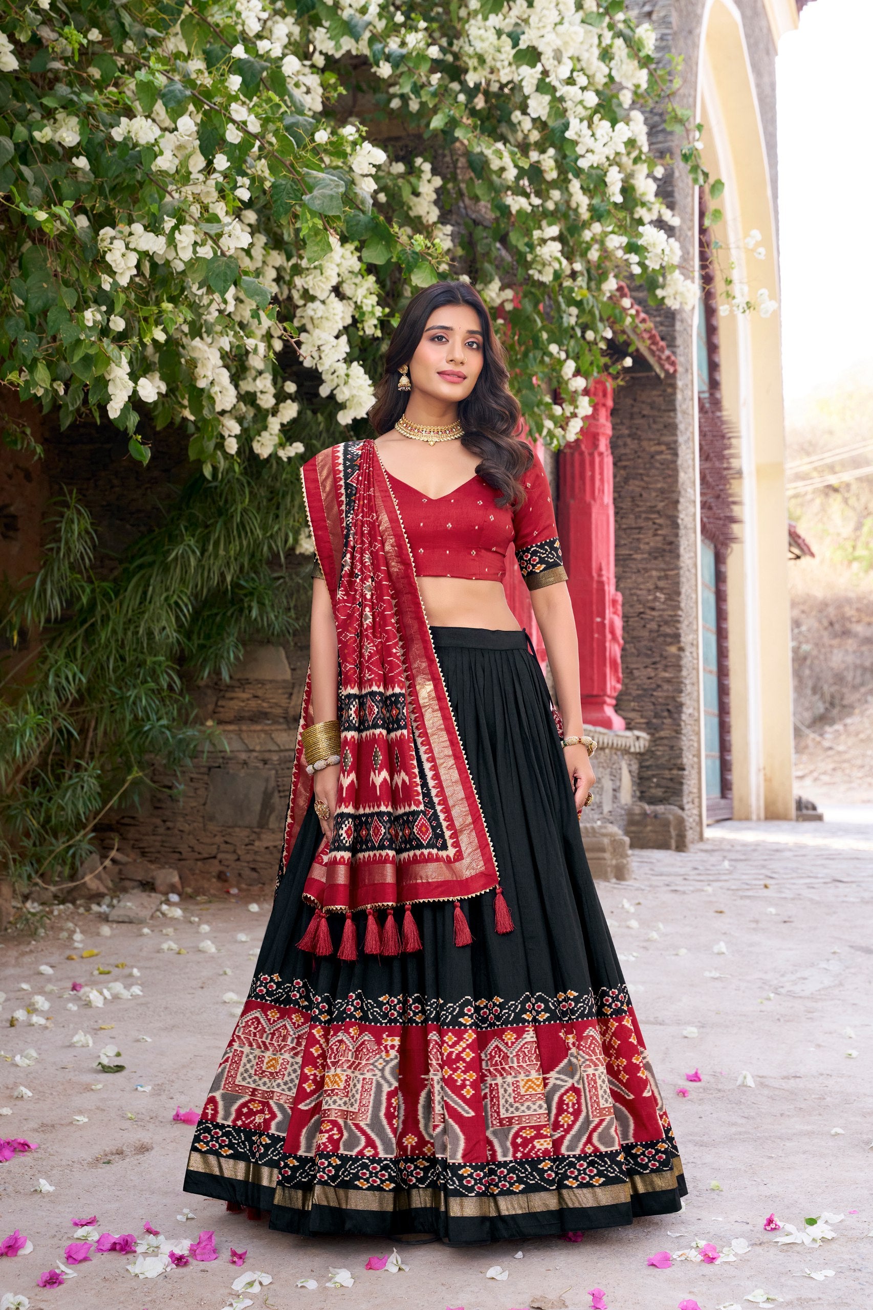 Tussar Silk Patola Printed Festive Lehenga Choli with Foil Work