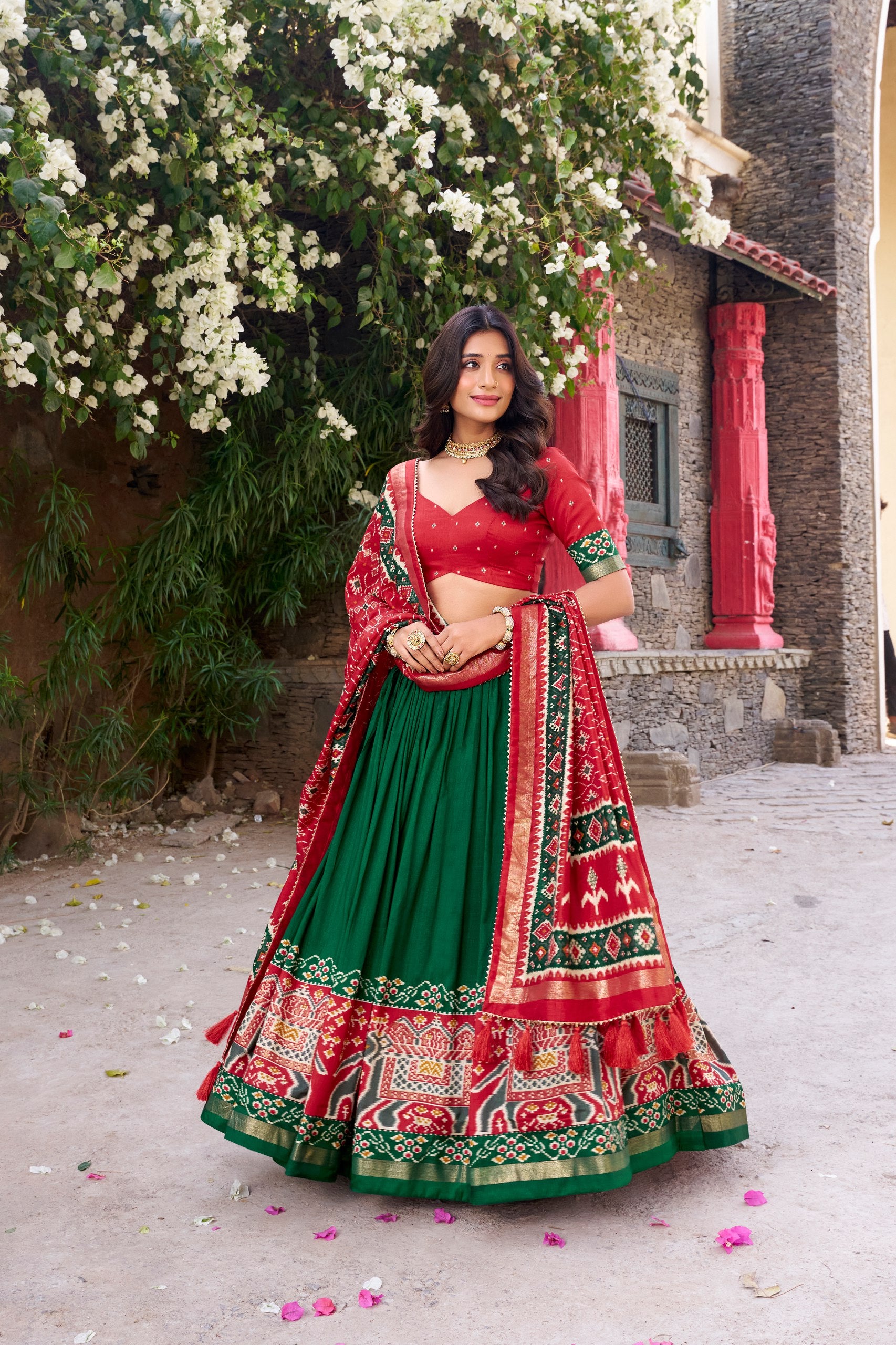 Tussar Silk Patola Printed Festive Lehenga Choli with Foil Work