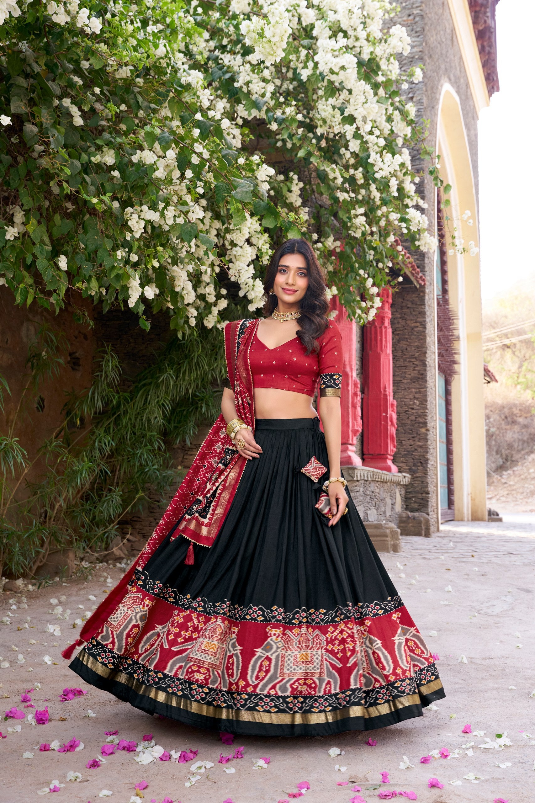 Tussar Silk Patola Printed Festive Lehenga Choli with Foil Work
