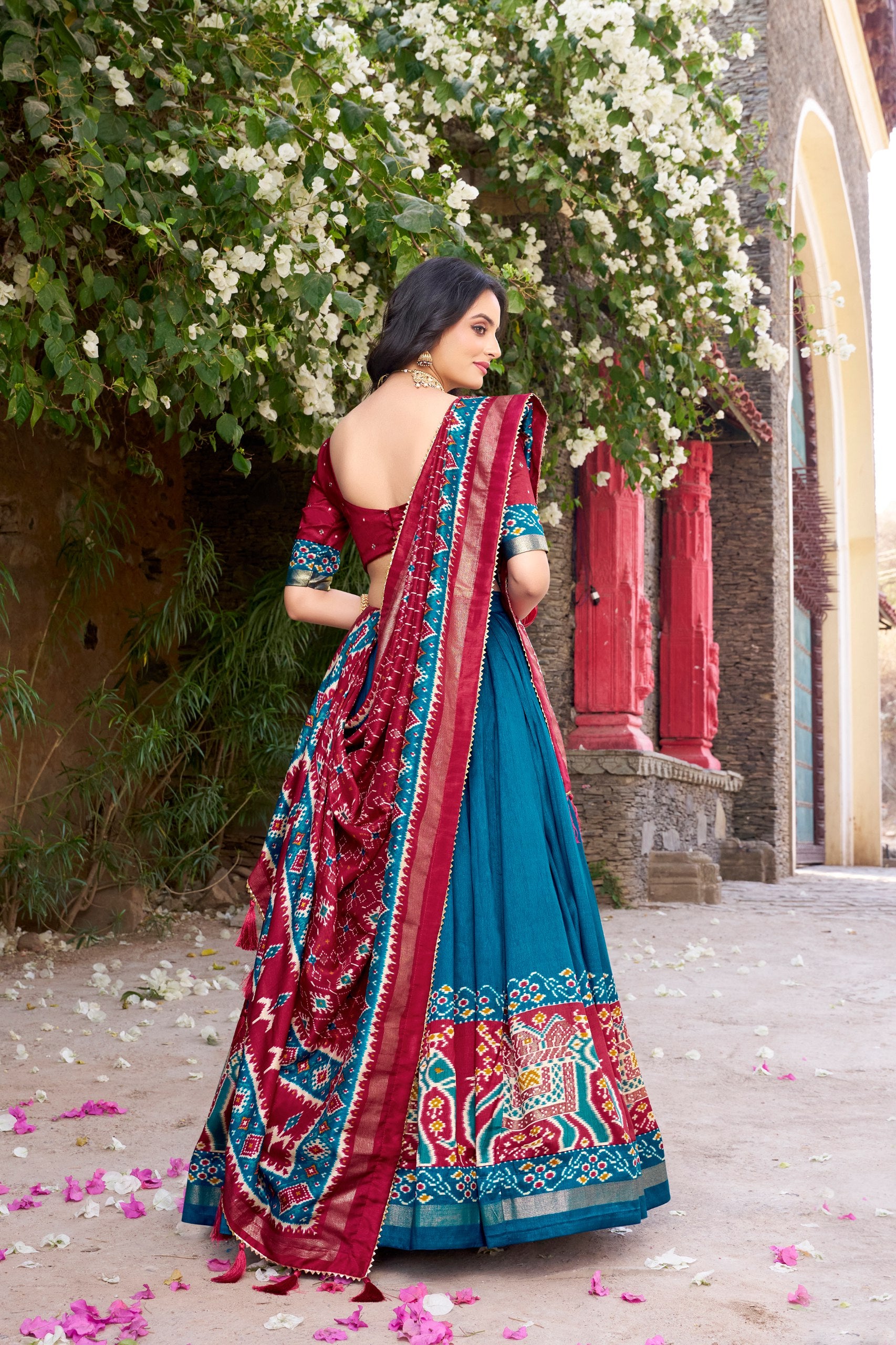 Tussar Silk Patola Printed Festive Lehenga Choli with Foil Work