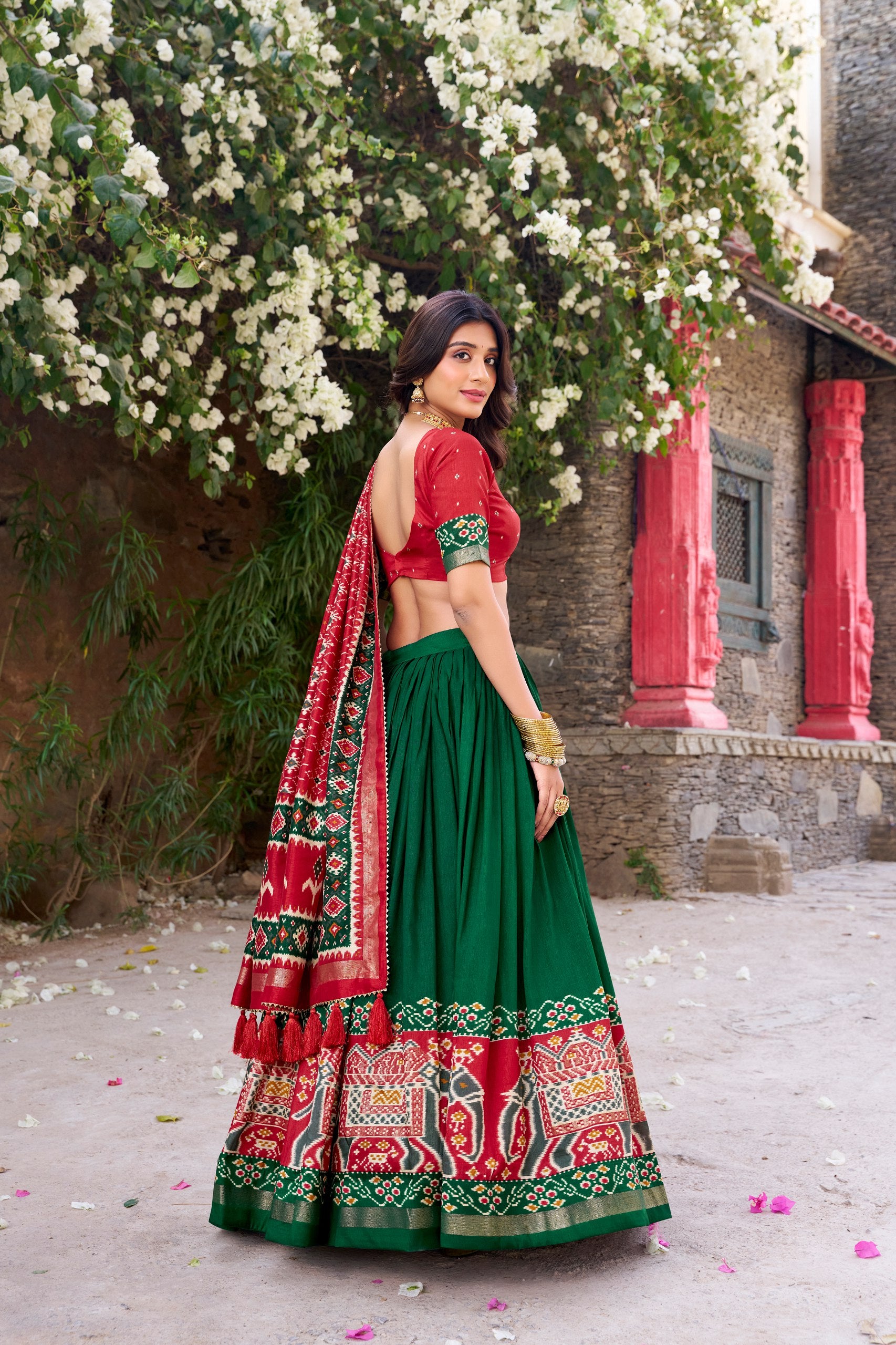 Tussar Silk Patola Printed Festive Lehenga Choli with Foil Work