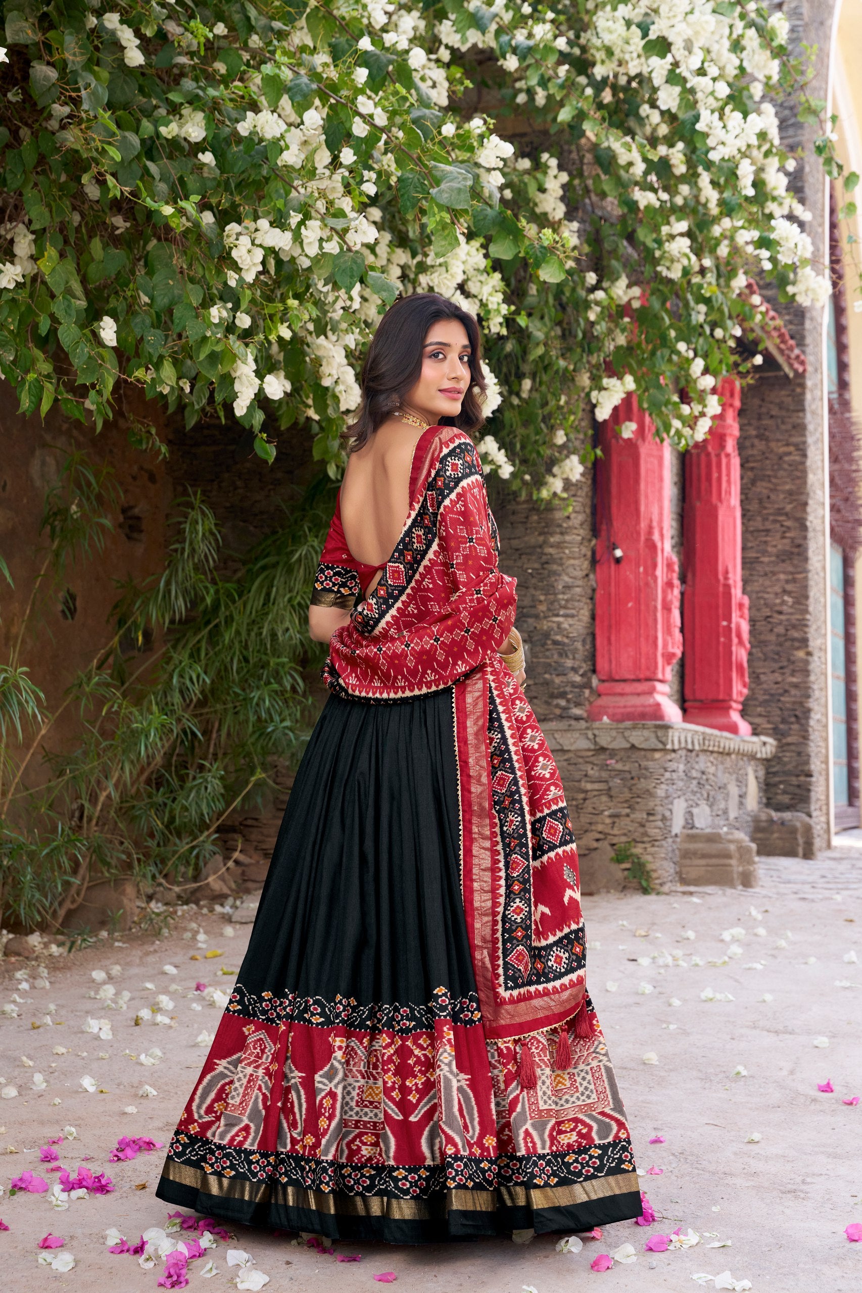 Tussar Silk Patola Printed Festive Lehenga Choli with Foil Work
