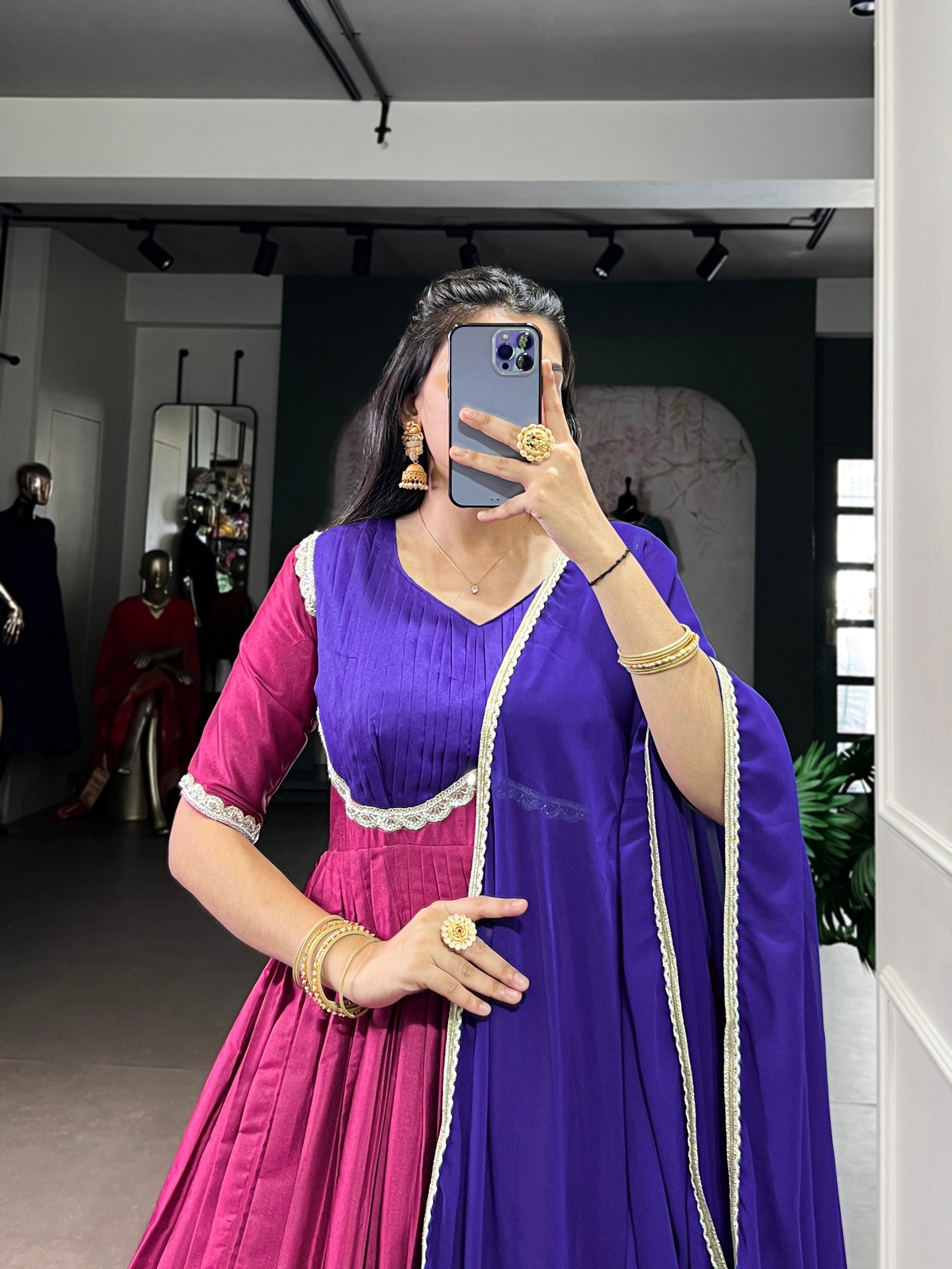 Pink Silk Zari Weaving Festive Wear Gown With Dupatta for Women